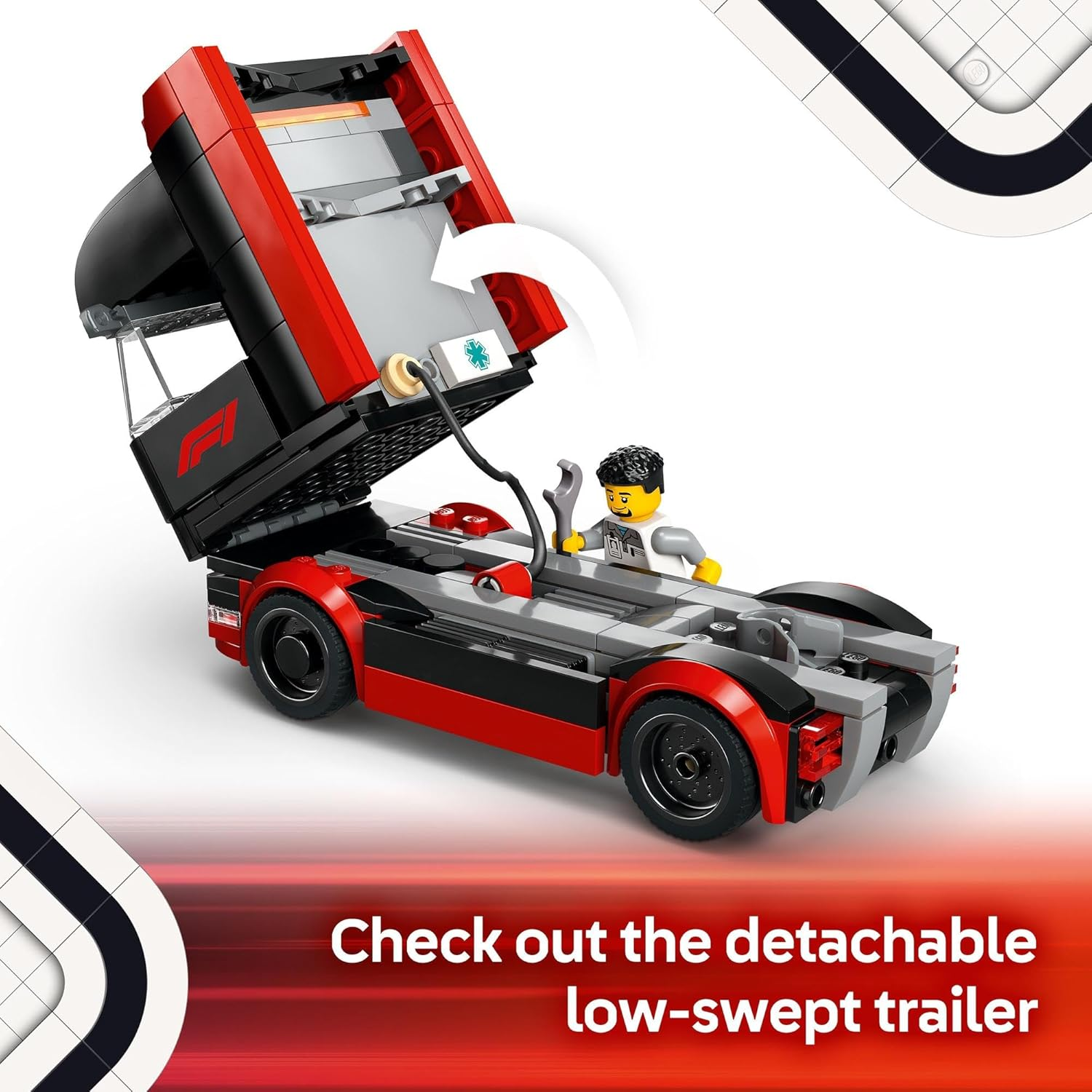 LEGO City F1 Truck with RB20 & AMR24 F1 Cars, Kids Toy for 8+ Year Old Boys & Girls, Formula 1 Toy with Aston Martin and Red Bull Racing Car, Construction Kit with Transporter and 5 Minifigures 60445 image number 5