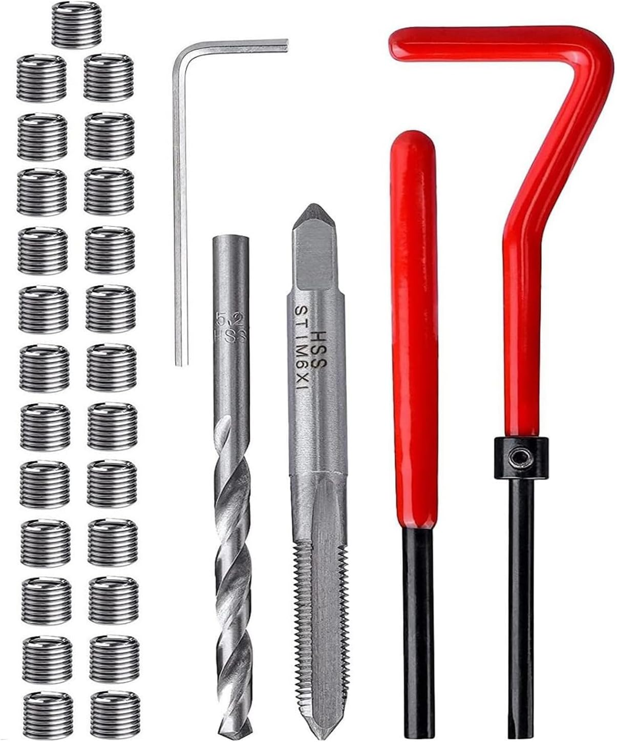 Lyfengdeam Thread Repair Insert Kit, 30 PCS Helical Coil Inserts Stripped Thread Repair Damaged Screw Threads Rethreading Drill Bit Taps for Restoring Damaged Threads (M4*0.7Mm)