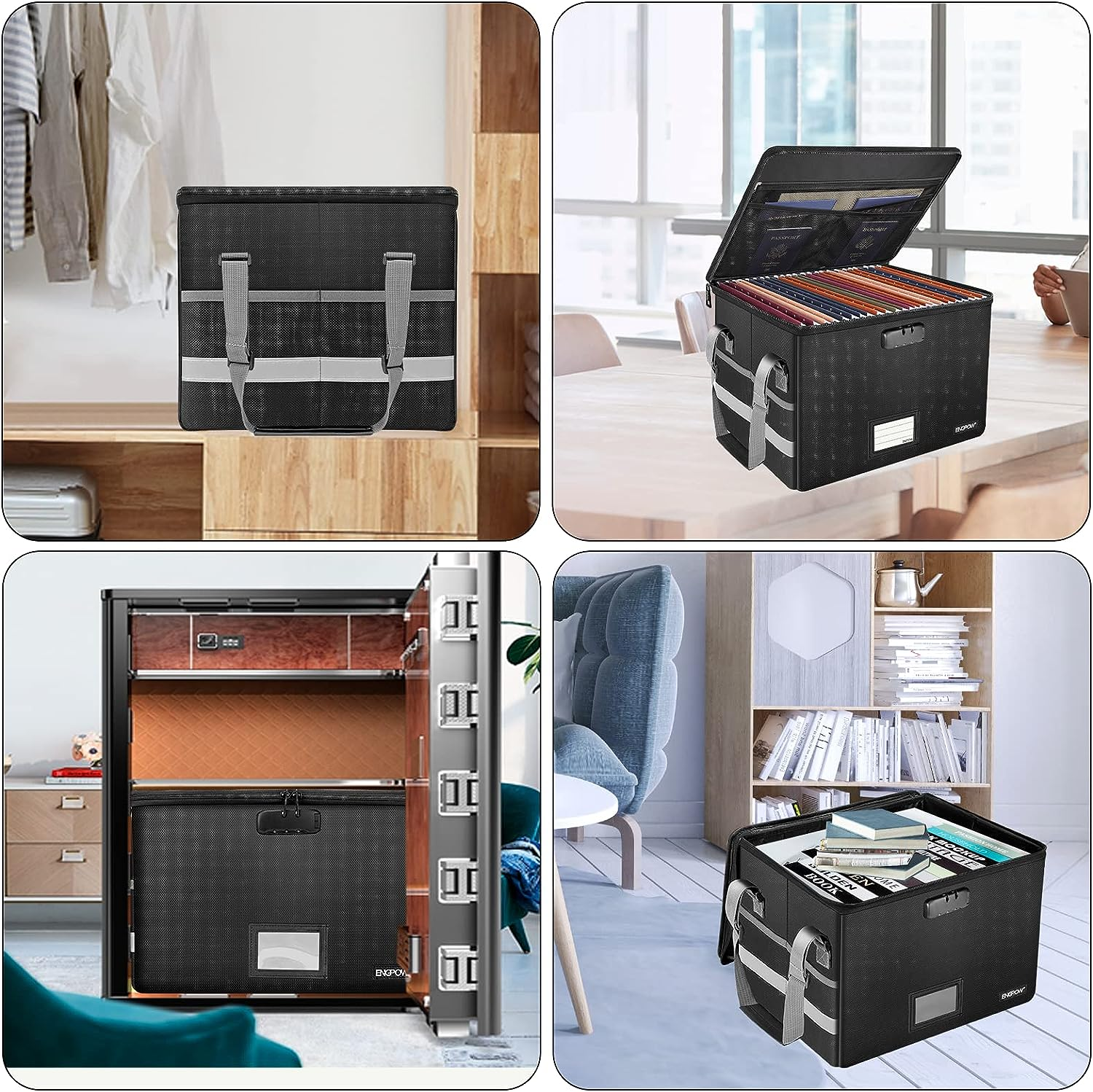 ENGPOW File Box with Lock,Fireproof Box File Storage Organizer Anti-Static Box,Collapsible Fireproof Document Box Filing Box with Handle,Portable Home Office Safe for Hanging Letter/Legal Folder
