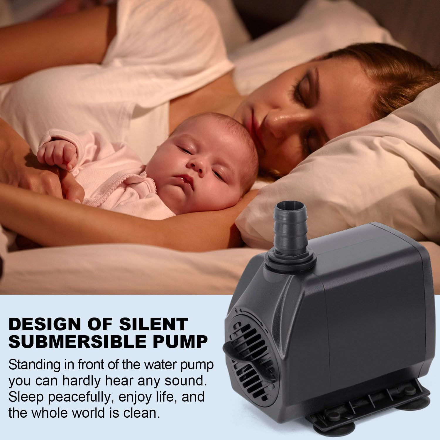 Submersible Pump, 2500L/H Aquarium Submersible Water Pump, 45W Ultra Quiet Adjustable Pump for Gardening, Wigwams, Fish Tanks, Gardens, Fountains, with Three Diameter Nozzles image number 6