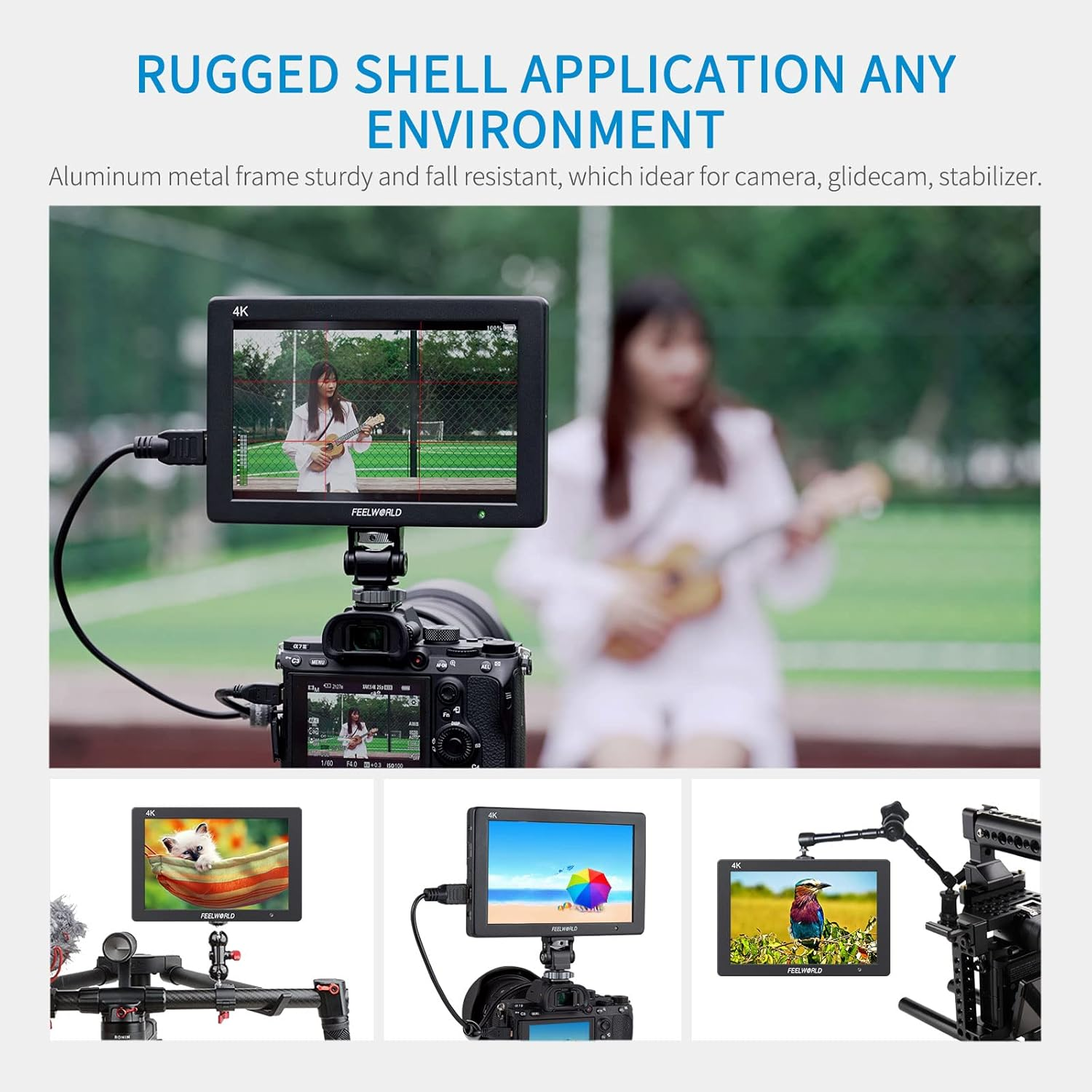 FEELWORLD T7 plus 7 Inch 3D LUT DSLR Camera Field Monitor with Waveform Histogram Peaking Focus False Colors 4K HDMI Input Output Full HD 1920X1200 Solid Aluminum Housing image number 4