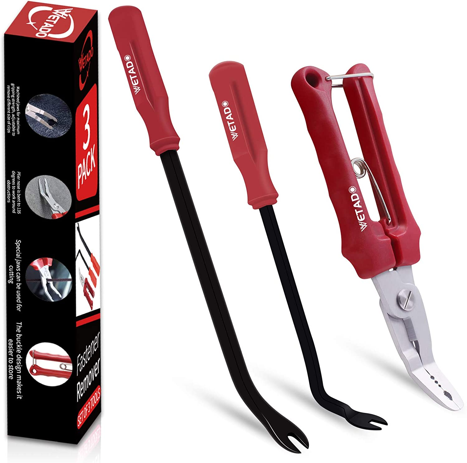 Wetado Clip Remover Tool, 3 Pcs Clip Pliers Set & Fastener Removal Tool, Auto Trim Removal Tool Kit Auto Upholstery Combo Repair Kit for Car Door Panel Dashboard image number 3