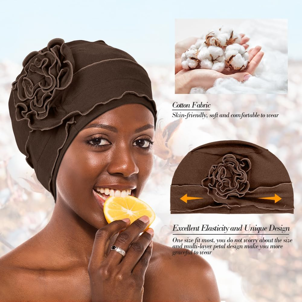 Dumrotite 4 Pieces Cotton Chemo Headwear for Women, Breathable Cancer Headwear Elastic Chemo Hats for Women with Hair Loss image number 5