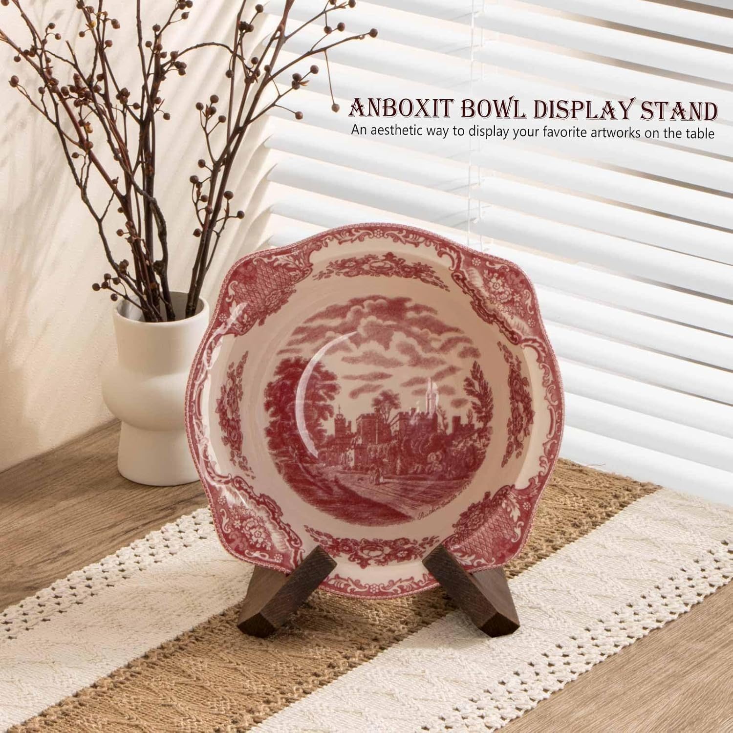 Bowl Stands for Display, 4.5 Inch Plate Holder, Wooden Easel Frame Holder, Display Stand for Large Deep Platters and Dishes, 15.2 X 13.6 X 11.6Cm (For Bowls under 8.9Cm in Depth) image number 6