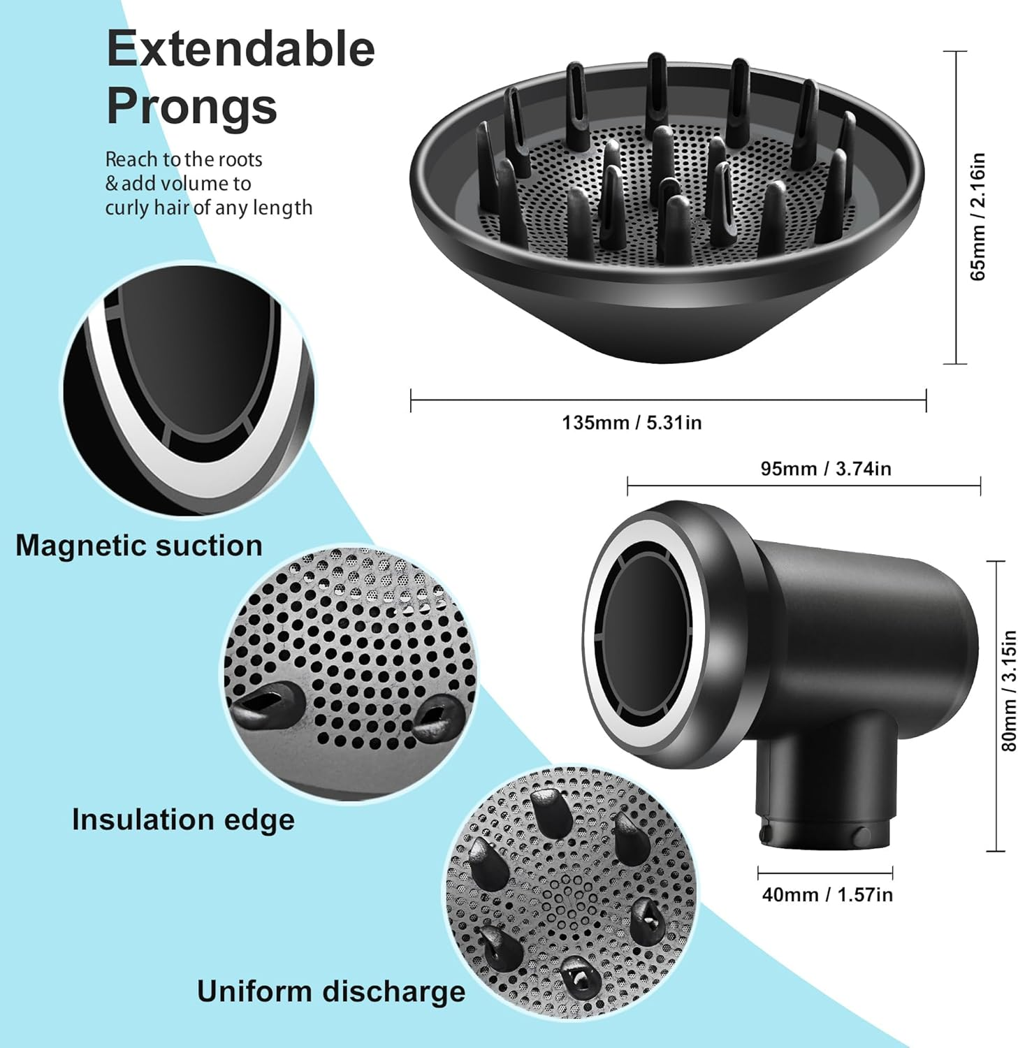 Diffuser and Adaptor for Dy Son Airwrap Styler, 6 Pack Hair Dryer Diffuser Attachment Compatible with Airwrap Styler Converting to Hair Dryer image number 1