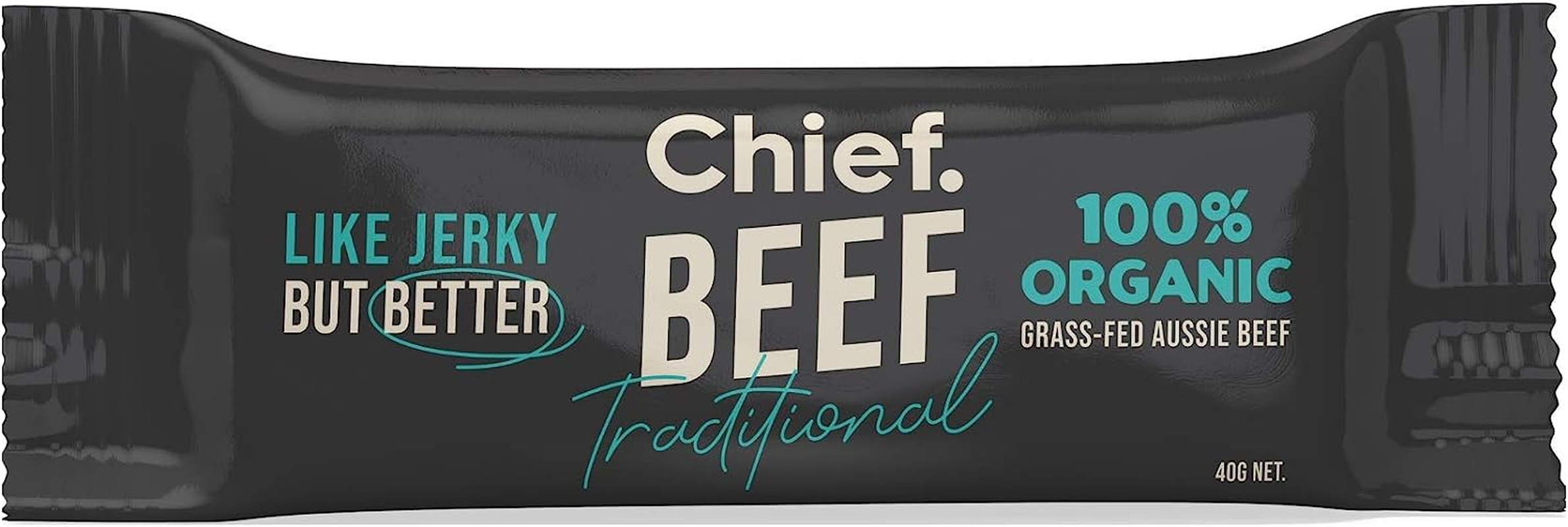 Chief Beef Bar, Traditional Flavour, Organic Grass-Fed Aussie Beef, Gluten Free & Nut Free, Paleo Friendly & No Added Sugar, 12 Pack