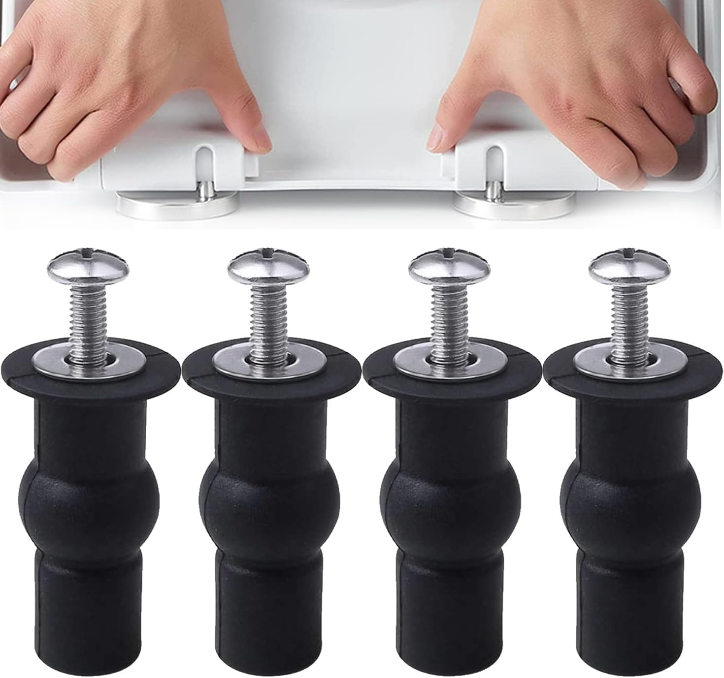 Wzenclave 4Pcs Toilet Seat Screws, Stainless Steel & Rubber, Hex Screws, Fix WC Hinges, Repair/Replace Toilet Seat Hinges image number 3