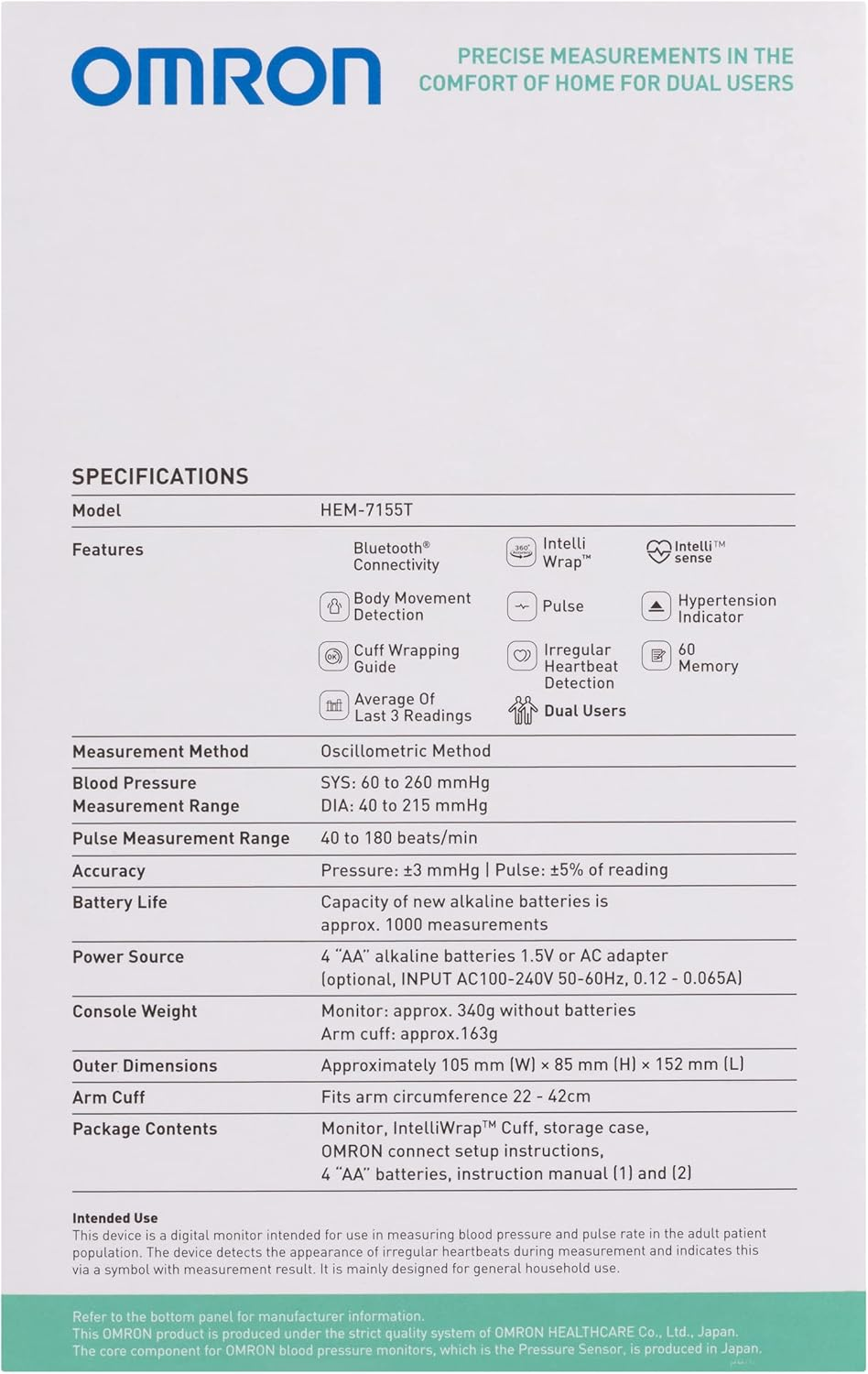 Omron HEM7155T Blood Pressure Monitor