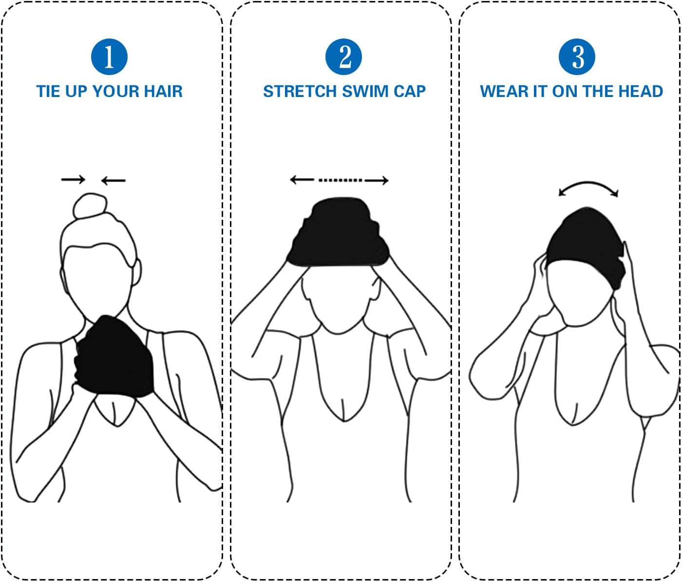 Baypify 2Pack Swim Cap for Long Hair, Silicone Swim Cap for Braids and Dreadlocks Women, Swimming Cap Cover Ears to Keep Your Hair Dry, Stretchable Durable and Anti-Slip