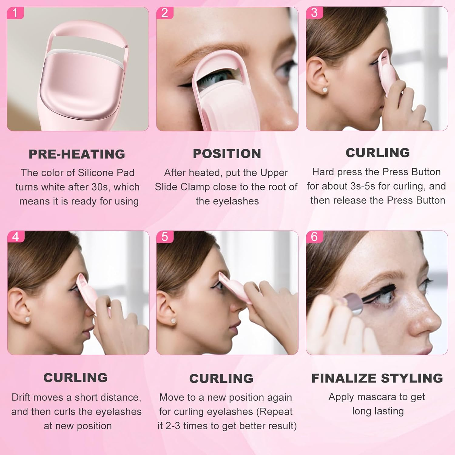 Heated Eyelash Curler Professional - Eye Lashes Curler with Innovative Heating Silicone, Electric Eyelashes Curler with 600Mah Rechargeable Battery EC4001 (Pink) image number 4