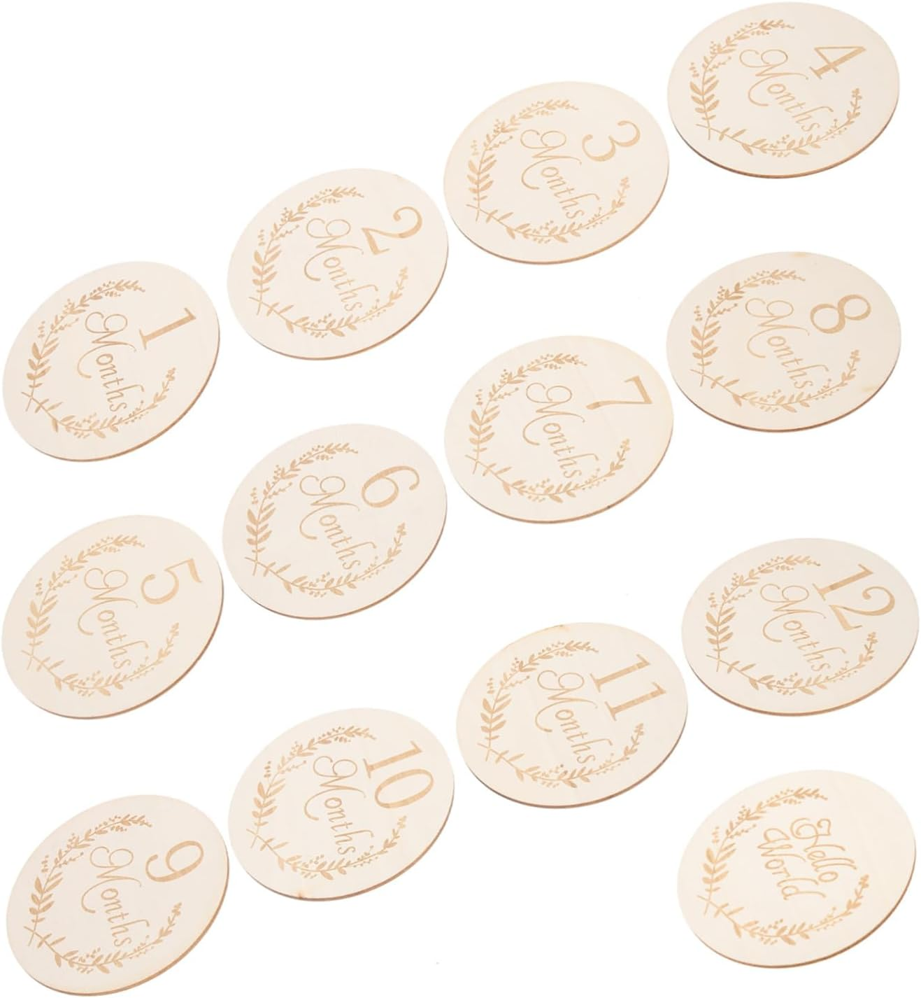 OFFIGAM 13Pcs 100Mm Wooden Slices Baby Milestone Growth Cards Infant Birthday Photo Props Pine Wood for Newborn Photography and Home Decoration image number 5