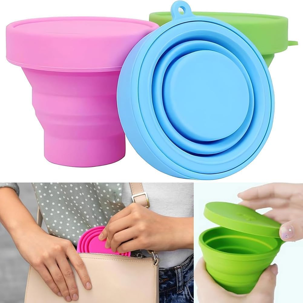 FOTOEVFC Foldable Silicone Folding Camp Cup, 4Pcs Collapsible Travel Mugs with Lid, 170Ml Capacity, Multicolor image number 5