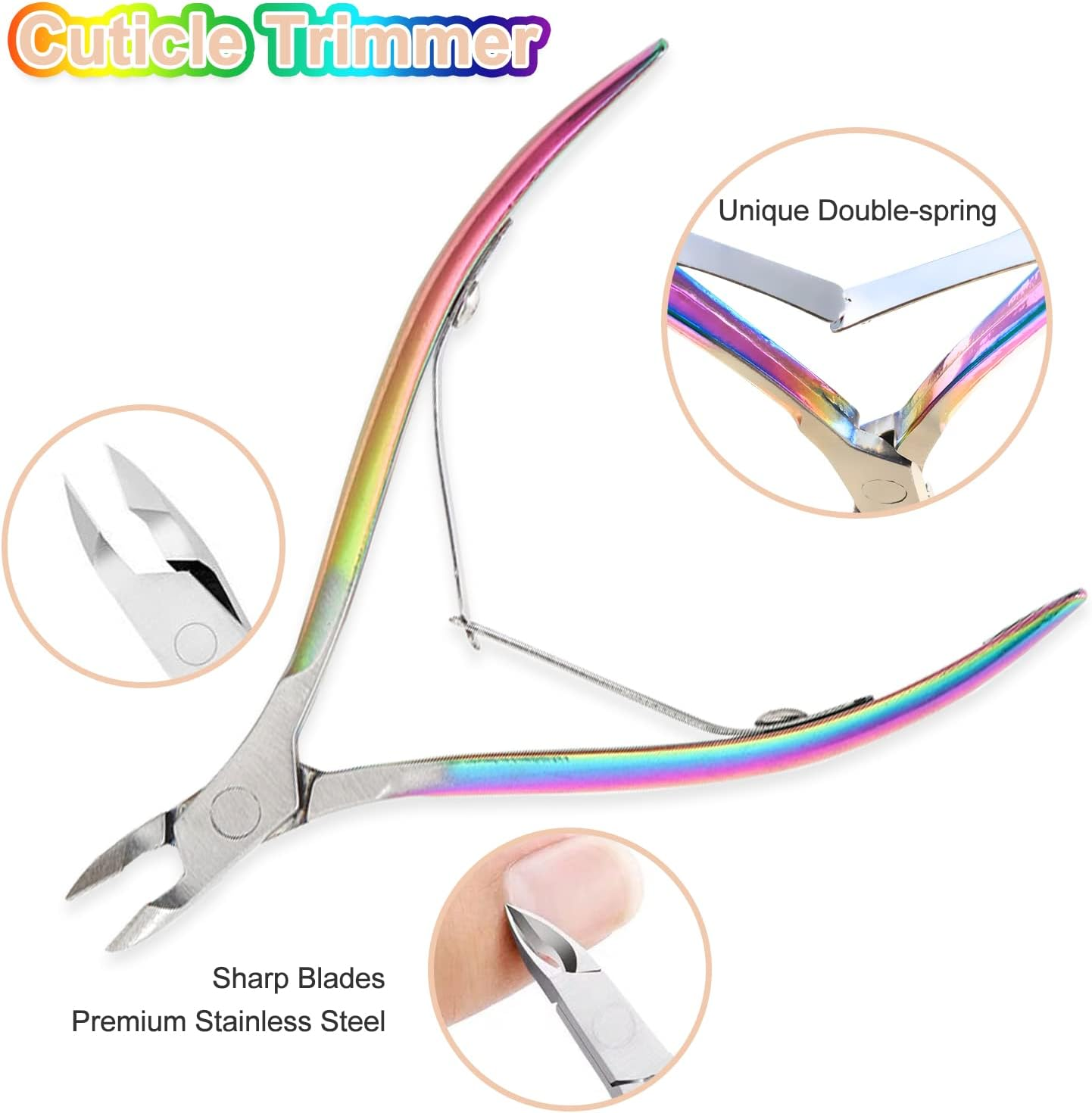 Sularpek Cuticle Cutter, Cuticle Nippers with Cuticle Pusher, Professional Stainless Colorful Steel Cuticle Remover Tool Set for Manicure and Pedicure (3Pcs) image number 6