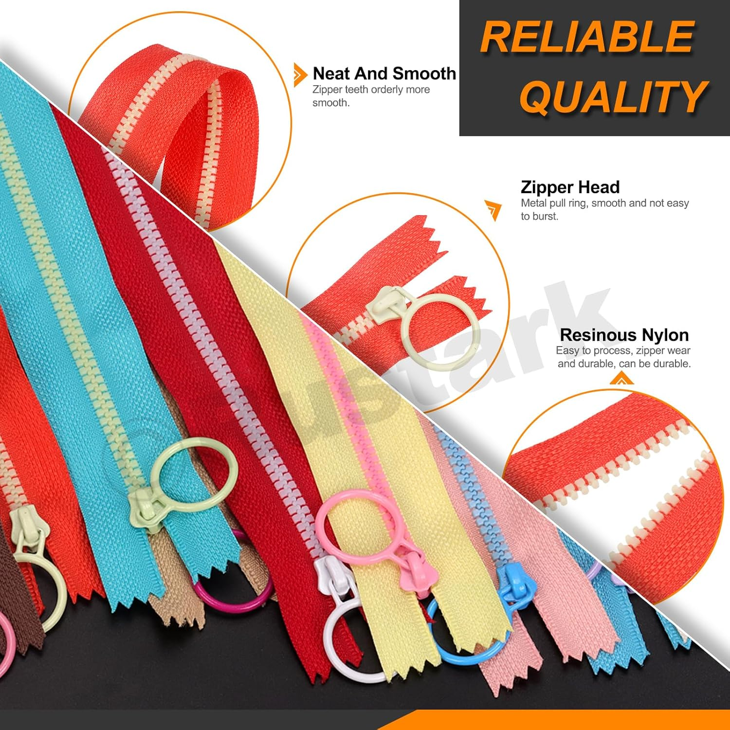 Rustark 12Pcs 6Inch/15Cm 10 Colors Nylon Resin Zipper Assortment Kit with Scissor Ruler Zippers with Lifting Ring Pull Resin Zipper Nylon Plastic Zippers Coil Zipper for DIY Sewing Craft Bags Clothing image number 2