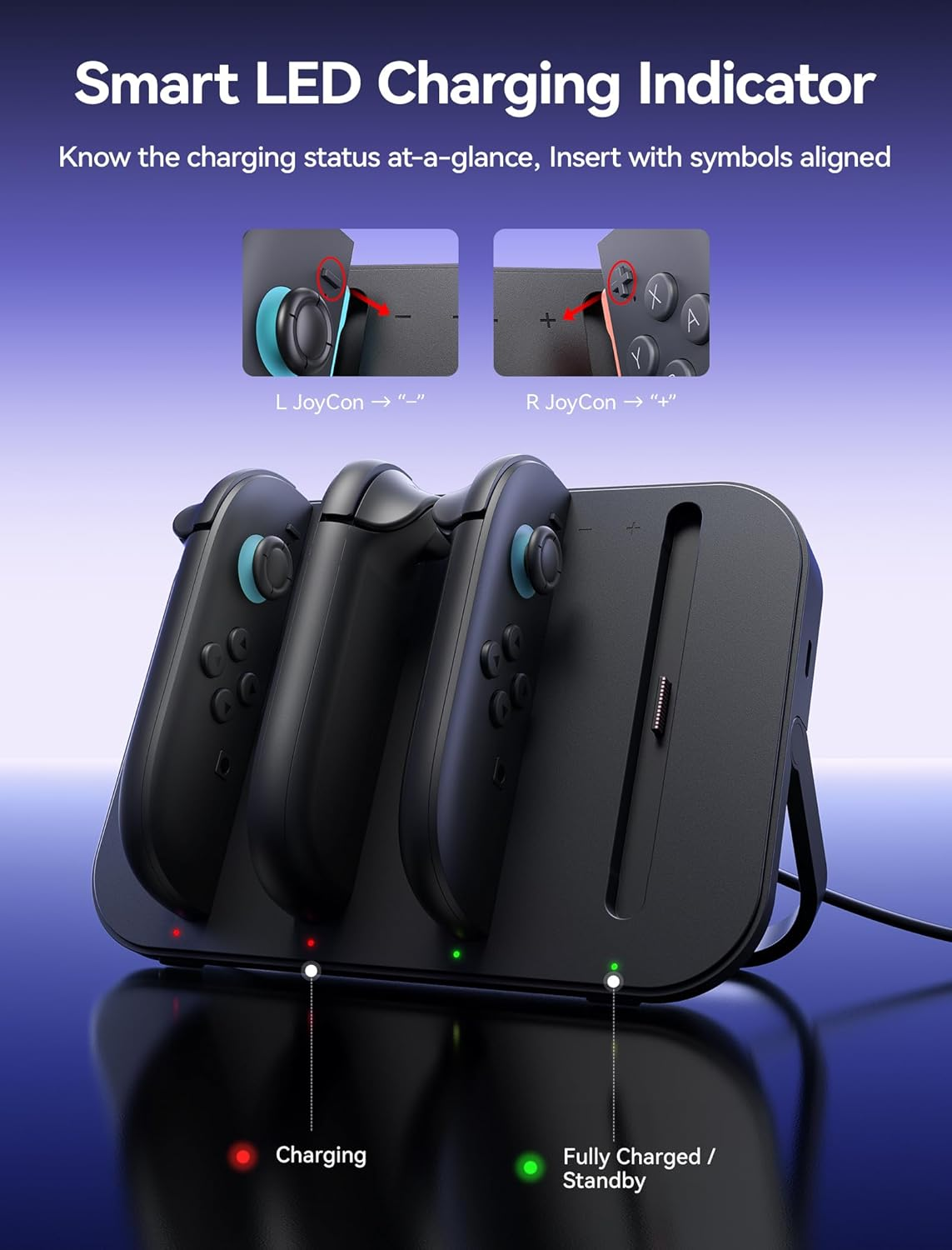 JSAUX Charging Dock Compatible with Nintendo Switch 2 Joycon Controllers, 4-In-1 Magnetic Charger Station with Adjustable Stand & LED Indicator, Switch 2 Joycon Charger with 4.9FT USB C Cable image number 6