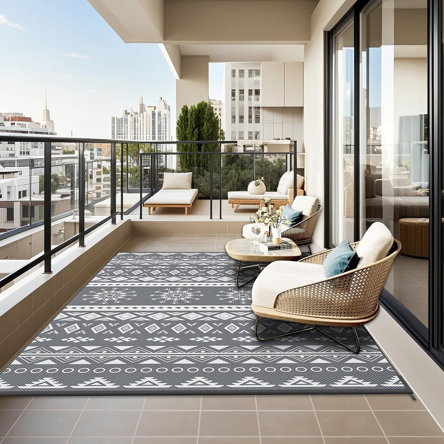 Mokani Outdoor Rug for Patio Waterproof, Reversible Garden Rugs 120X180Cm, Large Plastic Rugs, Lightweight Foldable Boho Area Rugs, UV Resistant Indoor Outdoor Carpet Mats for RV, Balcony, Beach, Deck image number 1