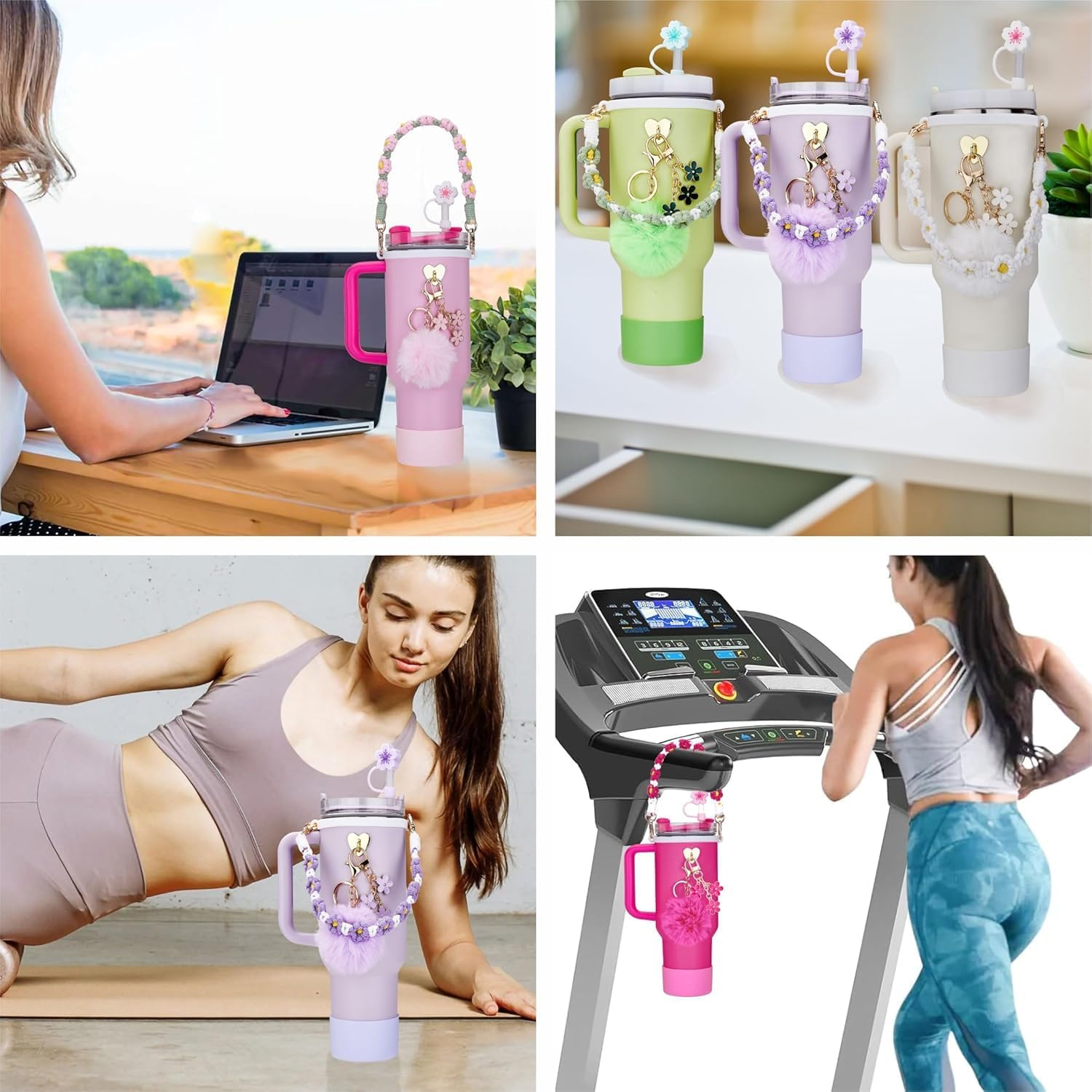 Stanley Cup Accessories Set, Stanley Accessories Including 2 Handle Carrier Straps, Siliocne Stanley Cup Boot, Siliocne Straw Cover, 2Stanley Charms for Stanley Cup 40Oz & 30Oz Tumbler- Blue image number 6