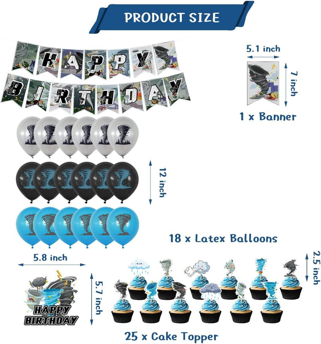 Tornado Party Decorations,Tornado Birthday Party Supplies Includes Birthday Banner, Cake Topper, Balloons ,Suitable for Tornado Themed Party Decorations image number 5