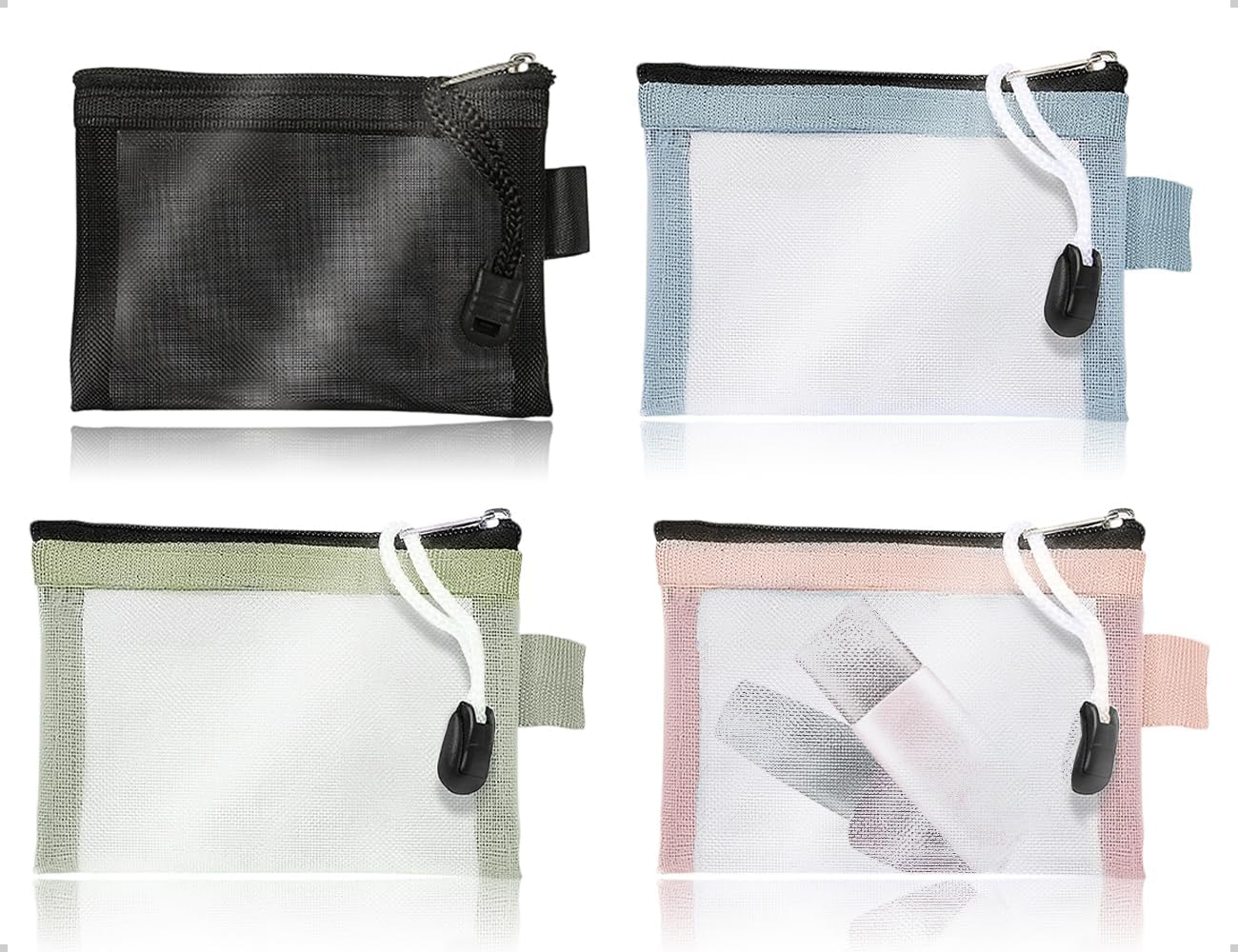 Emezddo Pack of 4 Pencil Cases, Transparent Mesh Nylon Zip Bag, Portable Cosmetic Bag, Waterproof Mesh Bag, Used for School, Office, Travel, Lipstick, Headphones image number 1