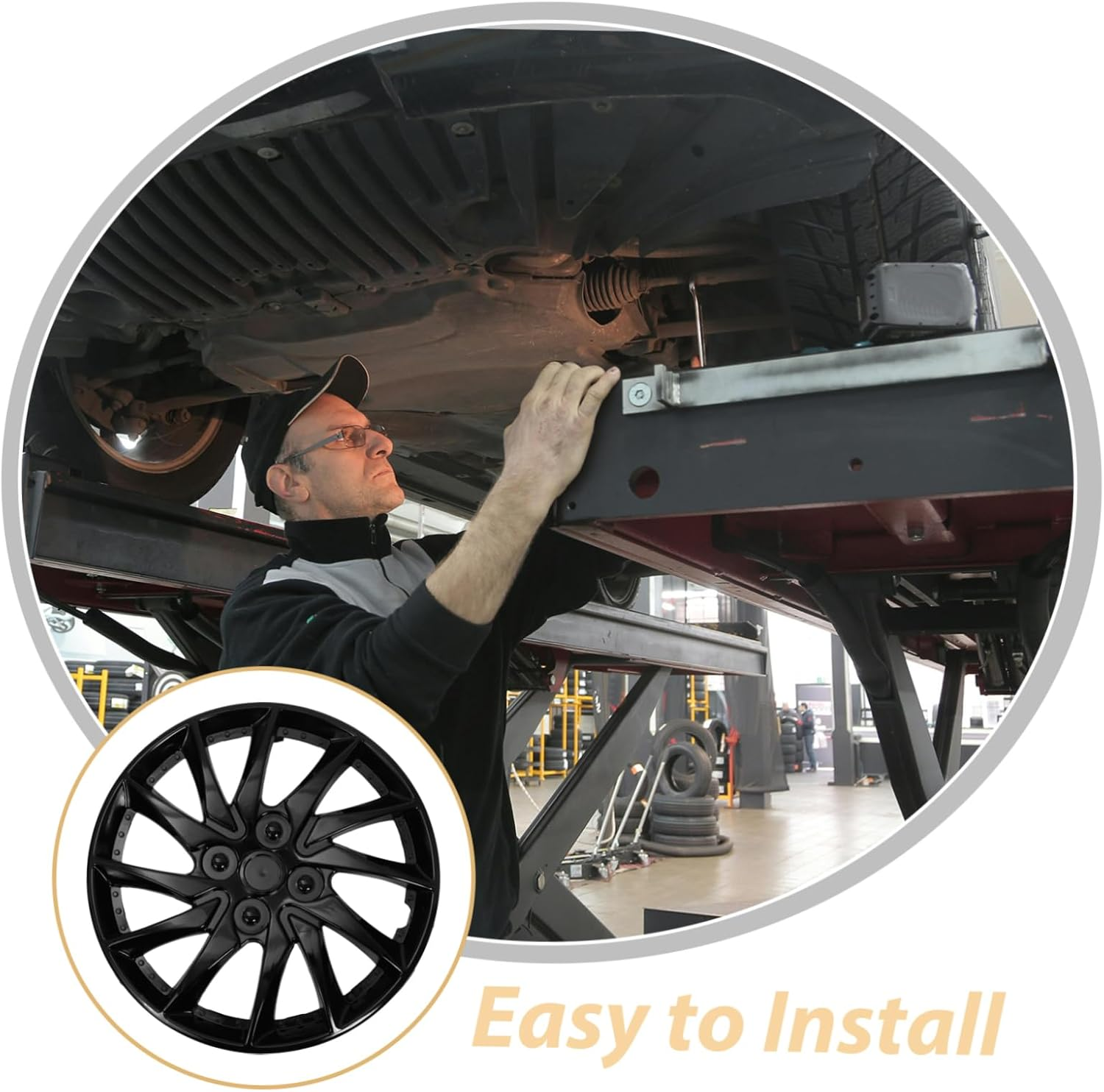 Wheel Hubcaps 14 Inch Pp Hub Wheel Covers with Dirt Protection and Easy Cleaning Black Auto Accessory