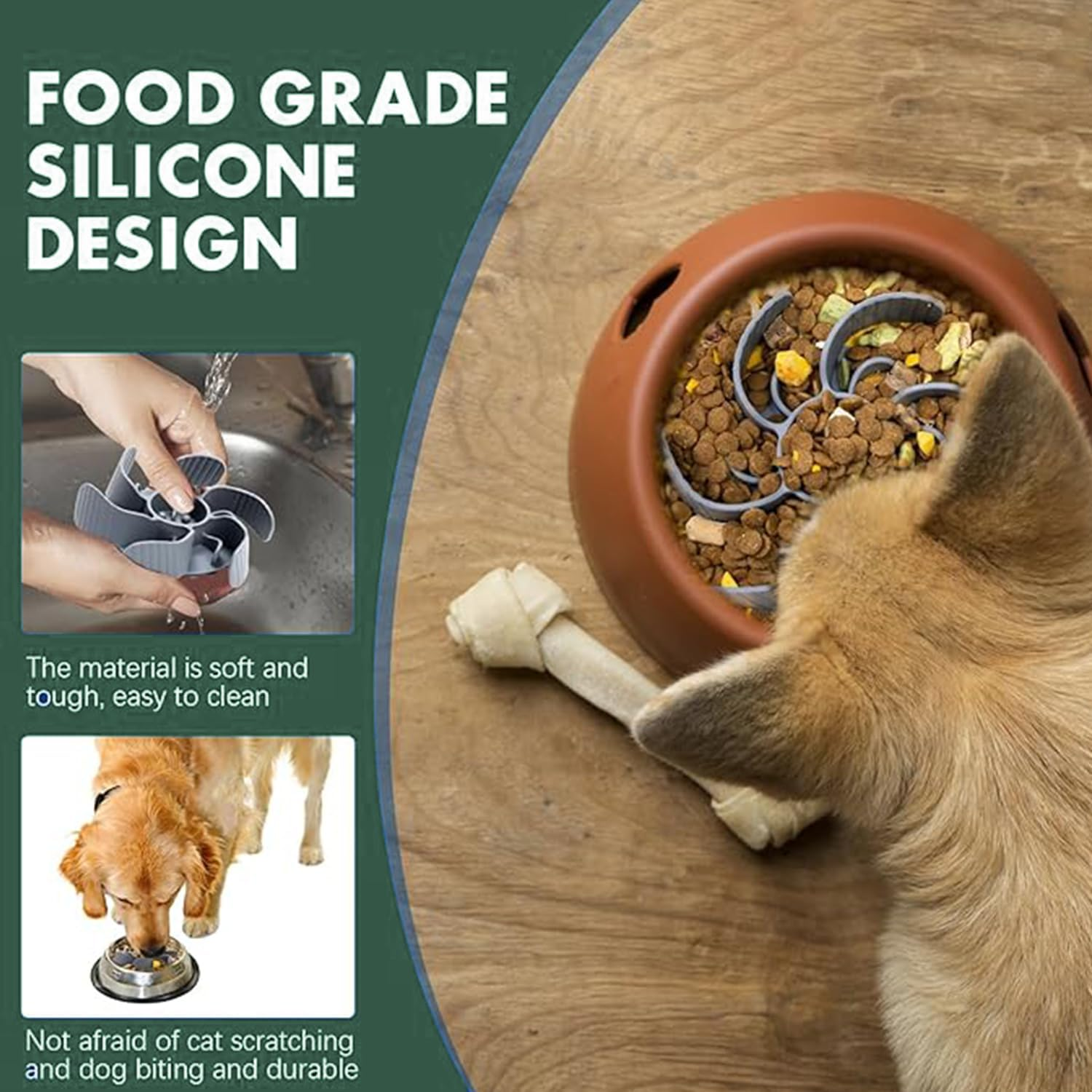 Roczential Slow Feeder Dog Bowl Insert, Flower Shaped Slow Feeder Insert with Strong Suction Cup, Suitable for Medium and Large Dogs, Slows down Eating Speed