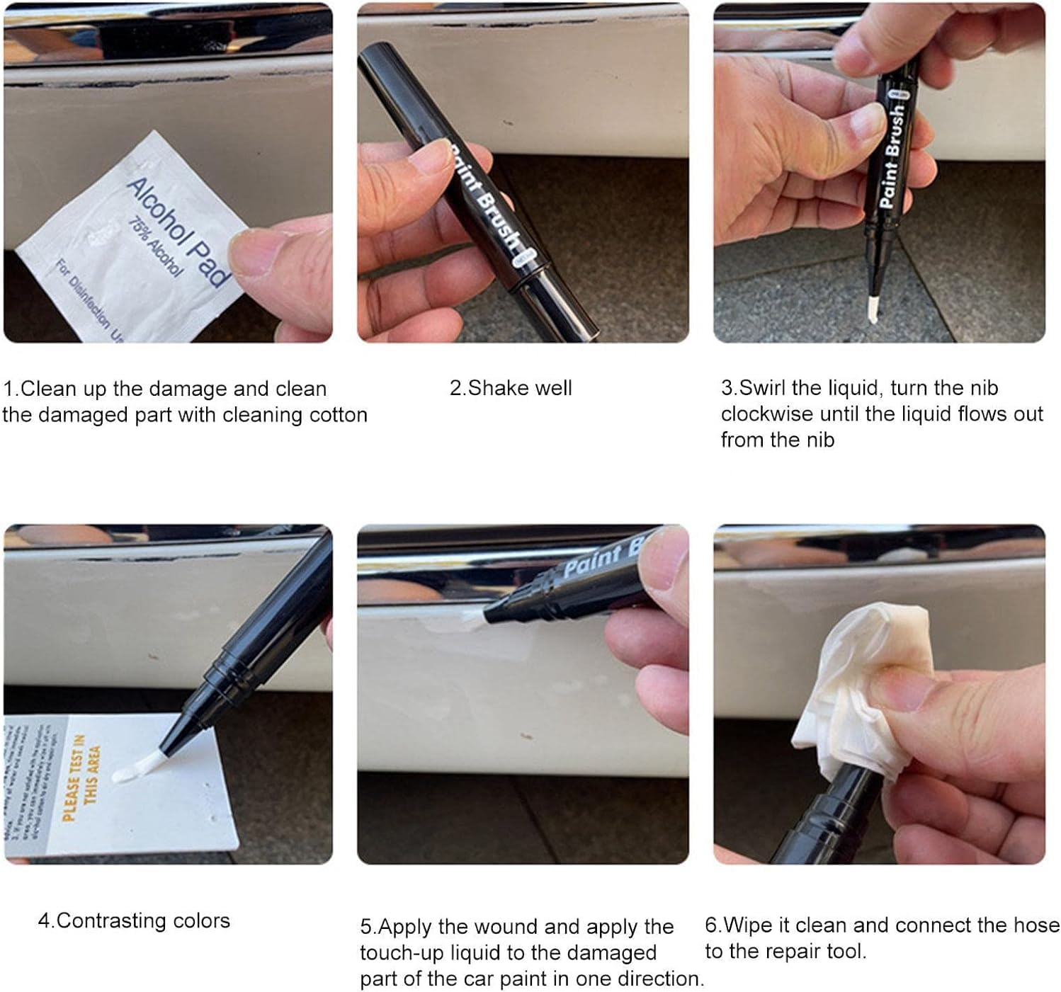 2PCS Car Touch up Pen Paint Scratch Repair with Polish Pen Wheel Fill Paint Pen Black/White/Multi-Color Optional for Various Cars Paint and Rim Repair image number 5