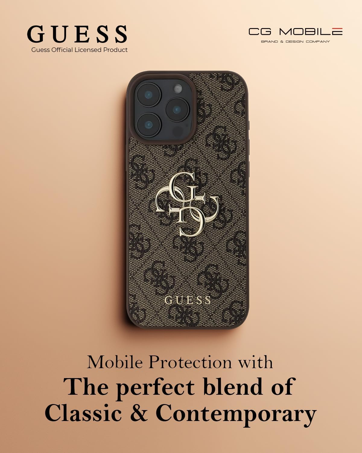 Guess Phone Case [Official Licensed] by CG MOBILE | PU Leather Case with 4G Big Metal Logo | Shock Absorption Protective Case/Cover Compatible with Iphone 16 Pro Max (6.9-Inch) 2024 - Brown image number 4