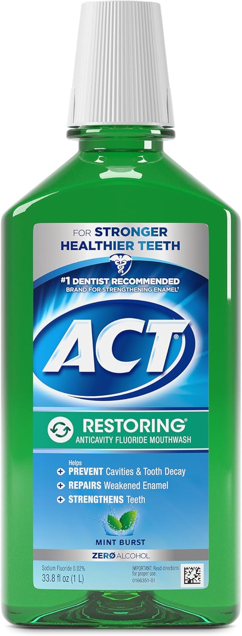 ACT Restoring Anticavity Fluoride Mouthwash, Mint Burst, 33.8 Fl Oz