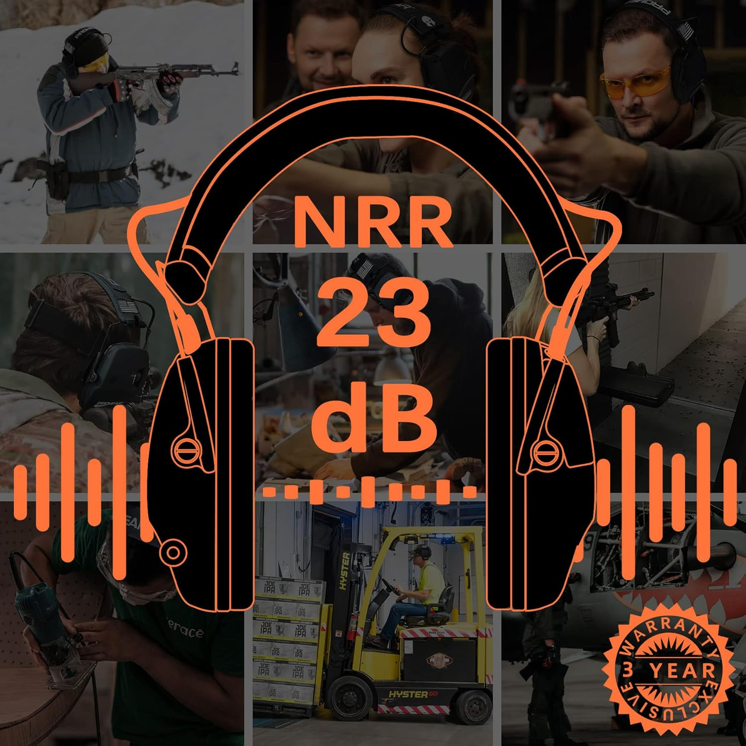 PROHEAR Electronic Ear Protection for Shooting with 4X Sound Amplification, Gun Range Hearing Protection Muffs, NRR 23Db Noise Reduction Headphones for Hunting, Black image number 2
