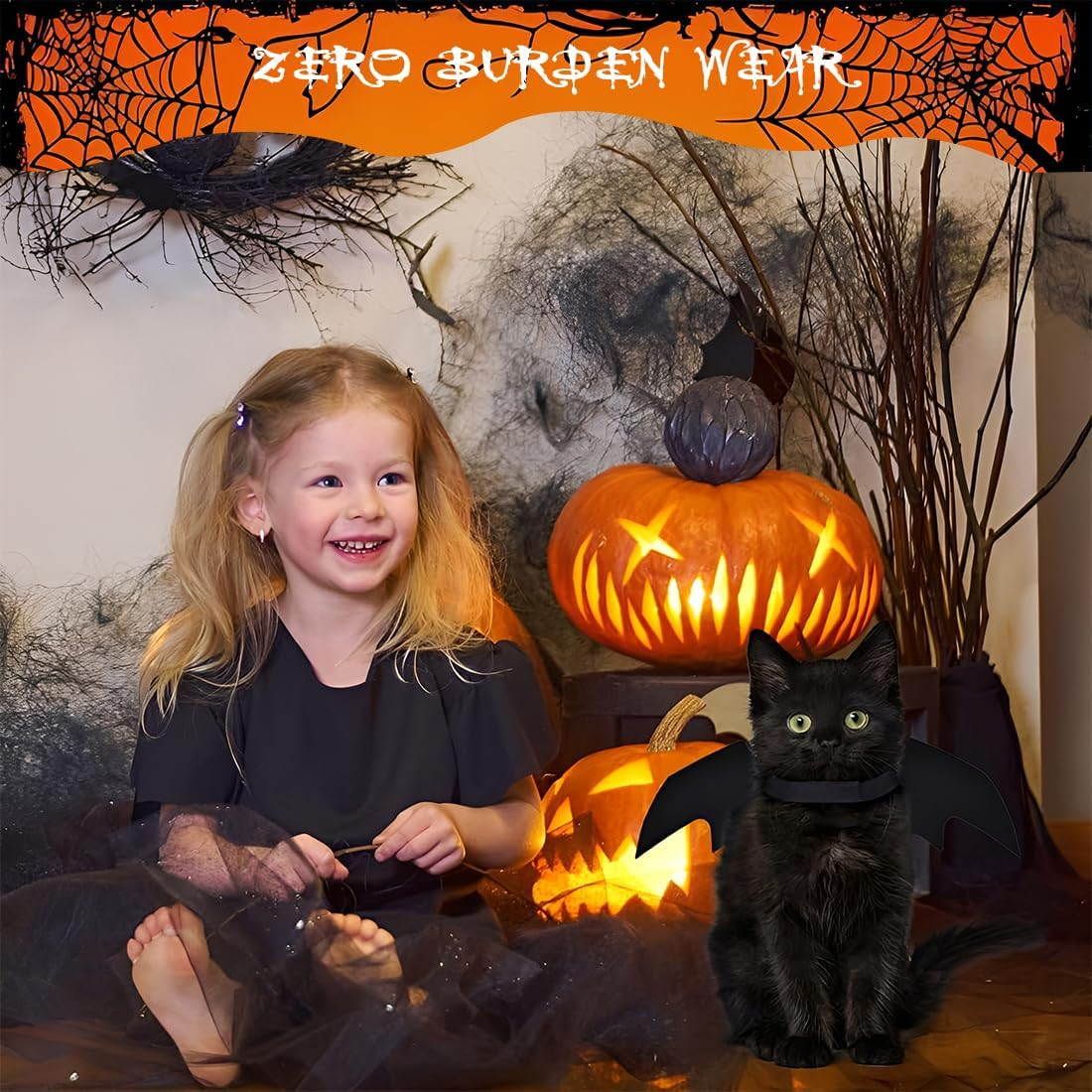 JYNVO Bat Wings Cat, Halloween Bat Costume for Cats and Dogs, Black Cat Bat Costume, Felt