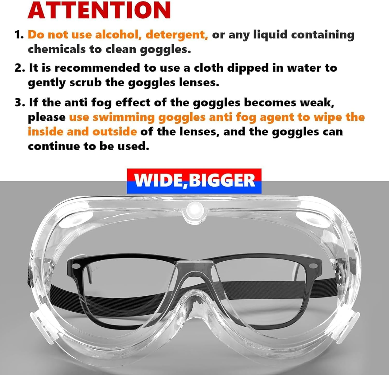 Anti-Fog Protective Safety Goggles Safety Glasses Clear Lens Wide-Vision Adjustable Chemical Splash Eye Protection Soft Lightweight Eyewea image number 4