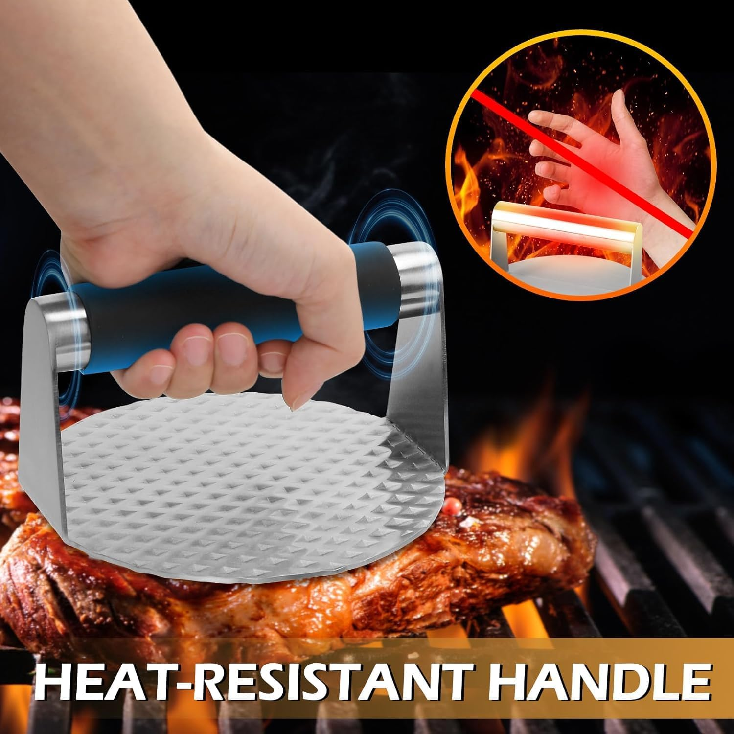 Burger Press 5.5" Round, Stainless Steel Burger Press Meat Steak, Professional Burger Smasher, Grill Press for Flat Top Griddle Grill Cooking, Juicy and Crispy Burgers for Bbqs (304 Stainless Steel) image number 4