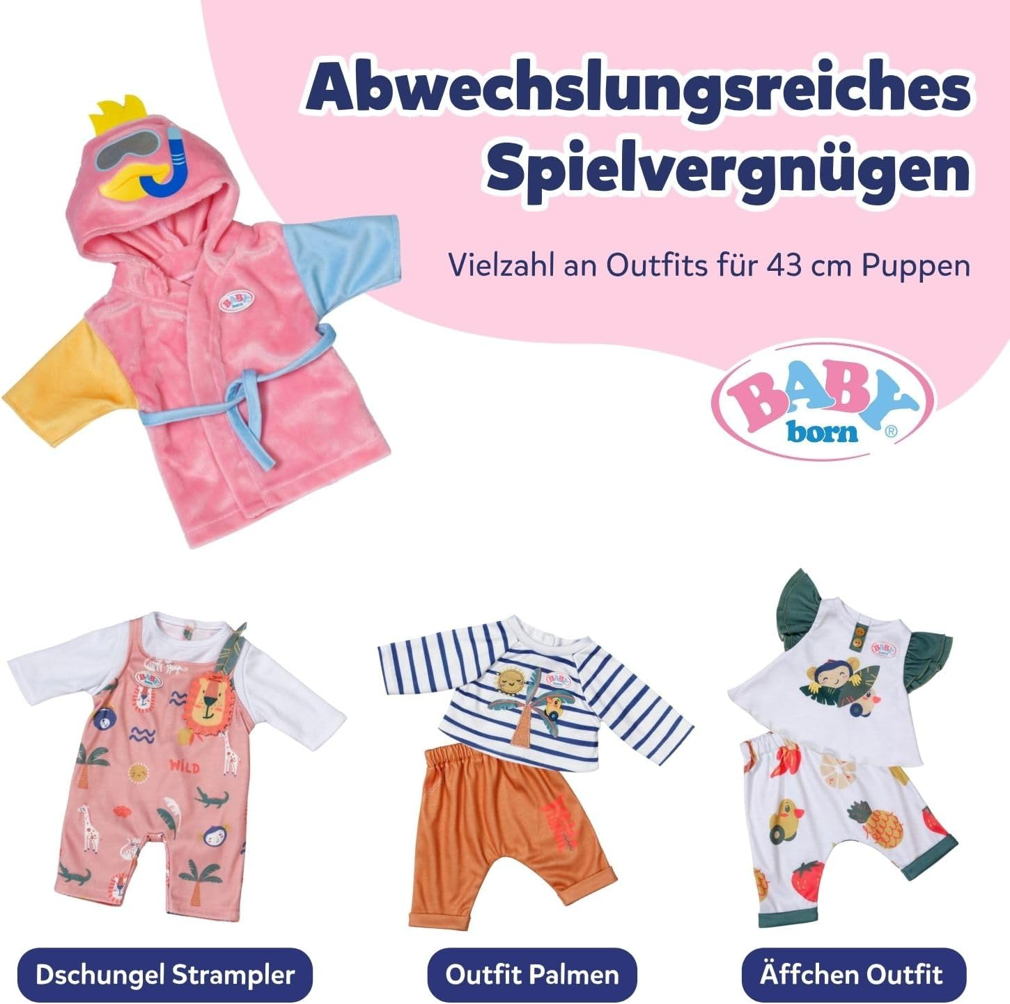 BABY Born Bathrobe with 2 Different Coloured Sleeves, Pink Robe for 43Cm Dolls, 838167 Zapf Creation image number 4
