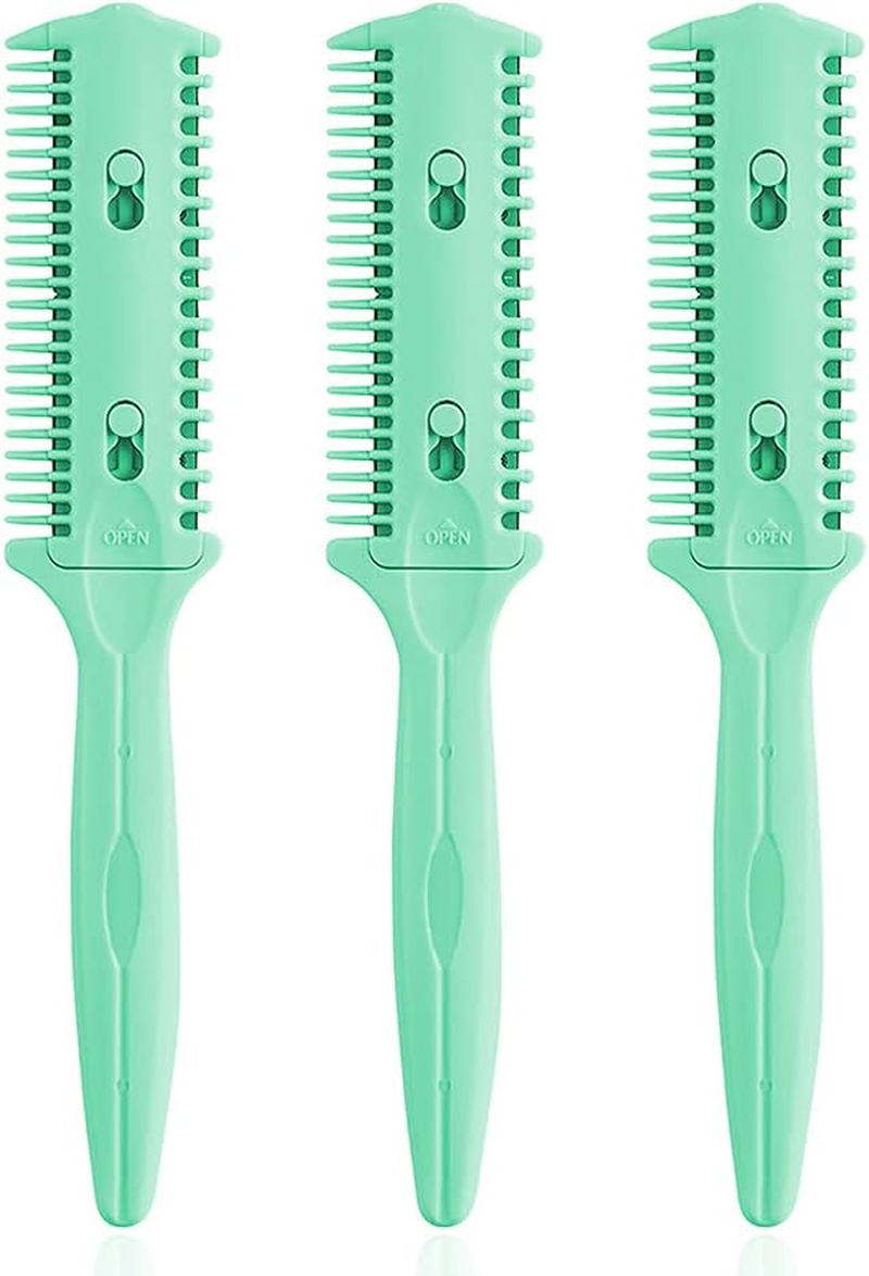 Soft 'N Style 3 Pack Double-Sided Hair Trimmer Comb - Split Ends Razor Styler for Thin and Thick Hair Cutting and Styling (Green, Black, Blue)