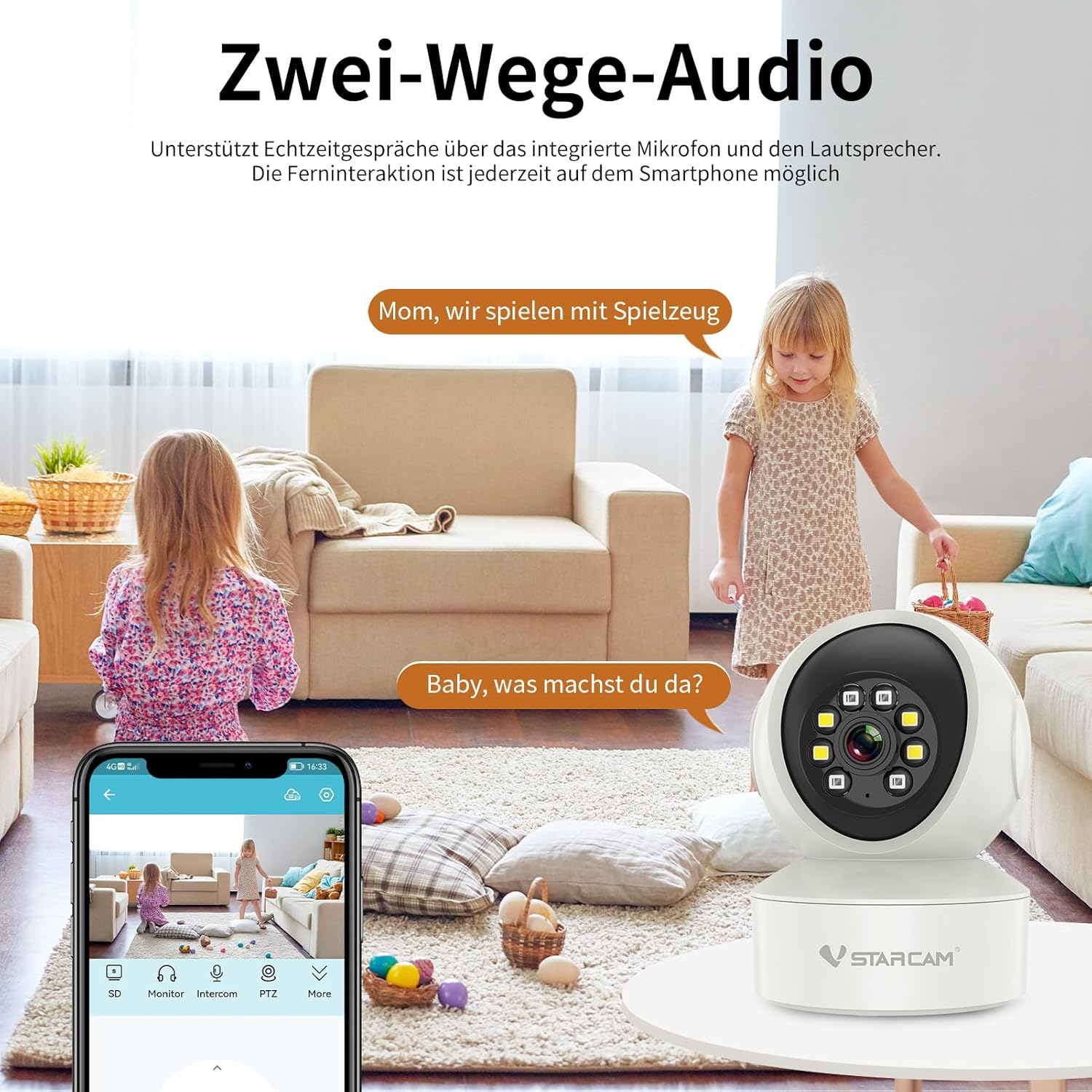 VSTARCAM Dog Camera with App Colour Night Vision Wifi Camera 2K Security Camera, Indoor Camera for Pets, Dogs, Baby Monitor Compatible, Two-Way Audio, Car Tracking, Motion Detection 02