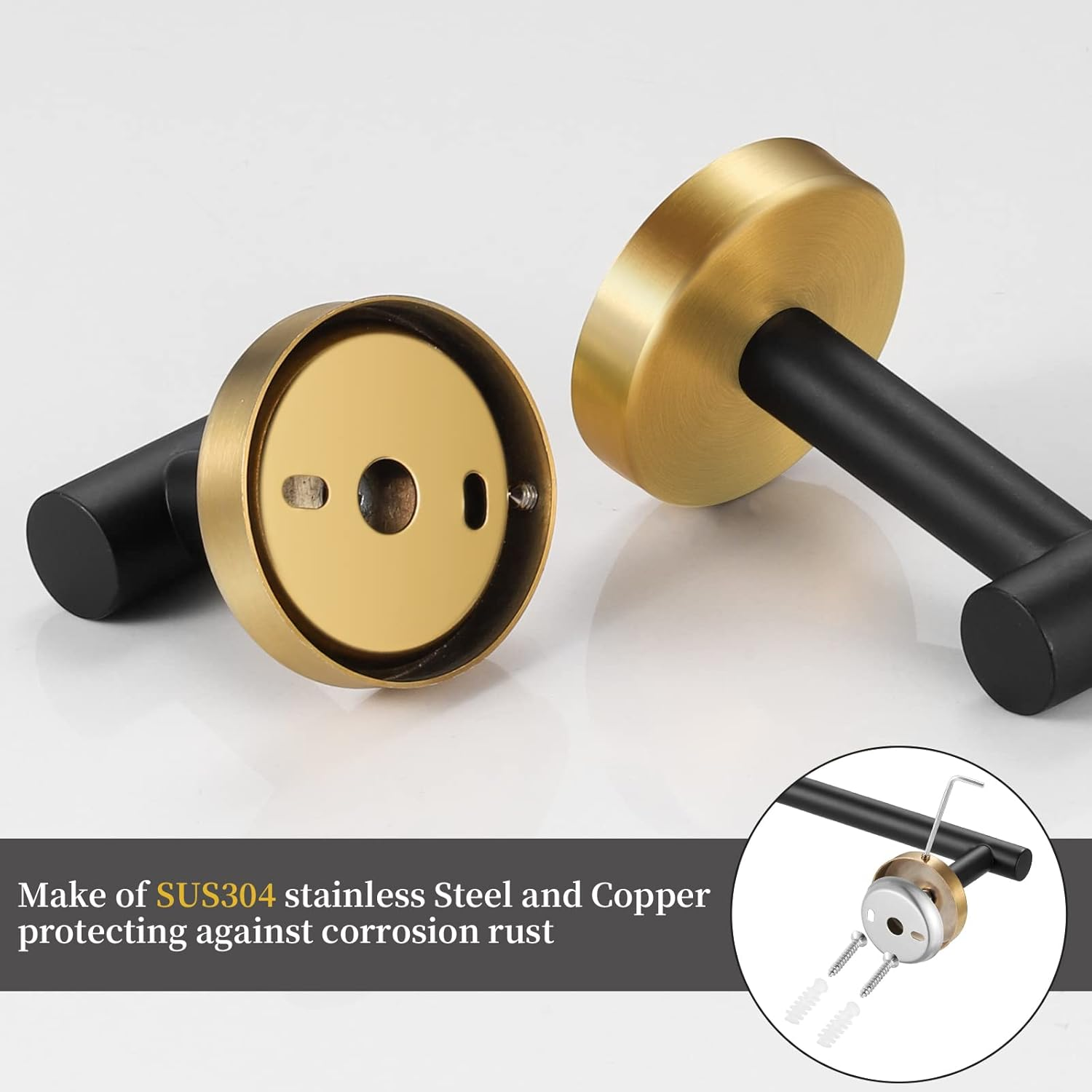 Hinmood Bathroom Hardware Set Black and Gold, Towel Bar Set Including 16Inch Towel Bars, Toilet Paper Holders, Towel Rings and Robe Towel Hooks - Brushed Nickel-10Pcs-16Inch image number 3