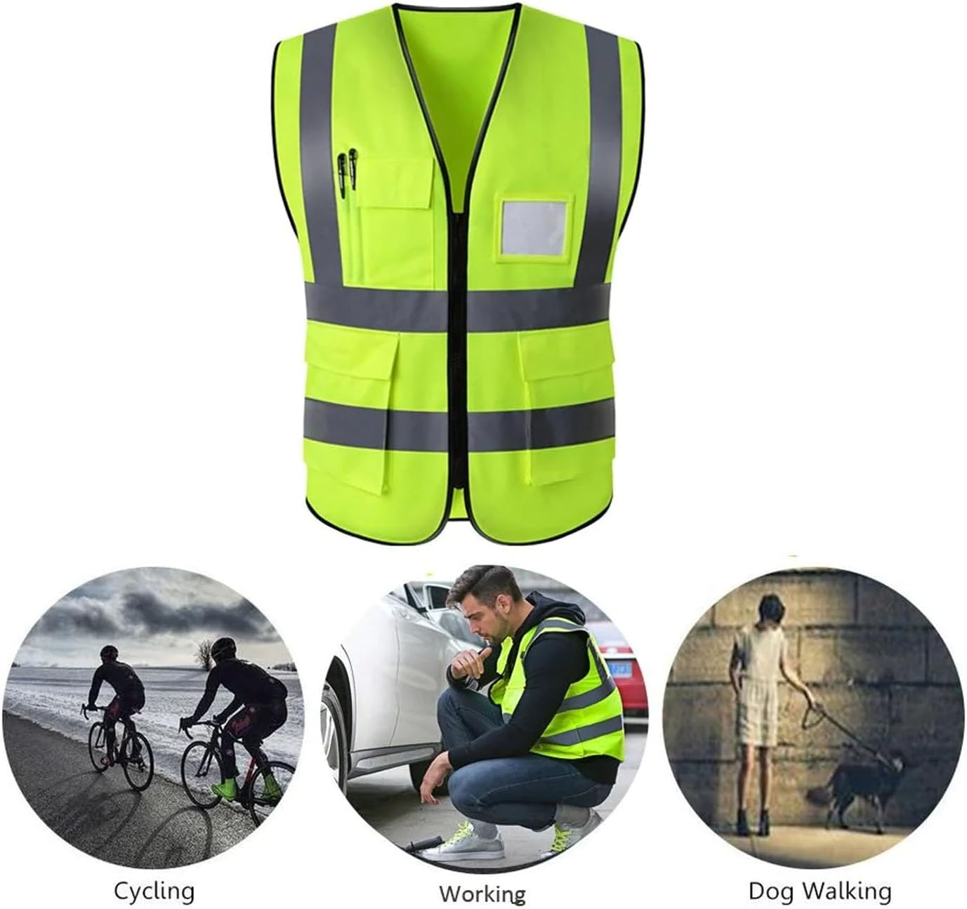 EZONEDEAL Reflective Safety Vest High Visibility Class, Zip Vest Pocket High Visibility Yellow Mesh Safety Vests Reflective with Pockets & Zipper, Hi-Vis Clothing for Men & Women, Hi-Vis Shirts image number 1