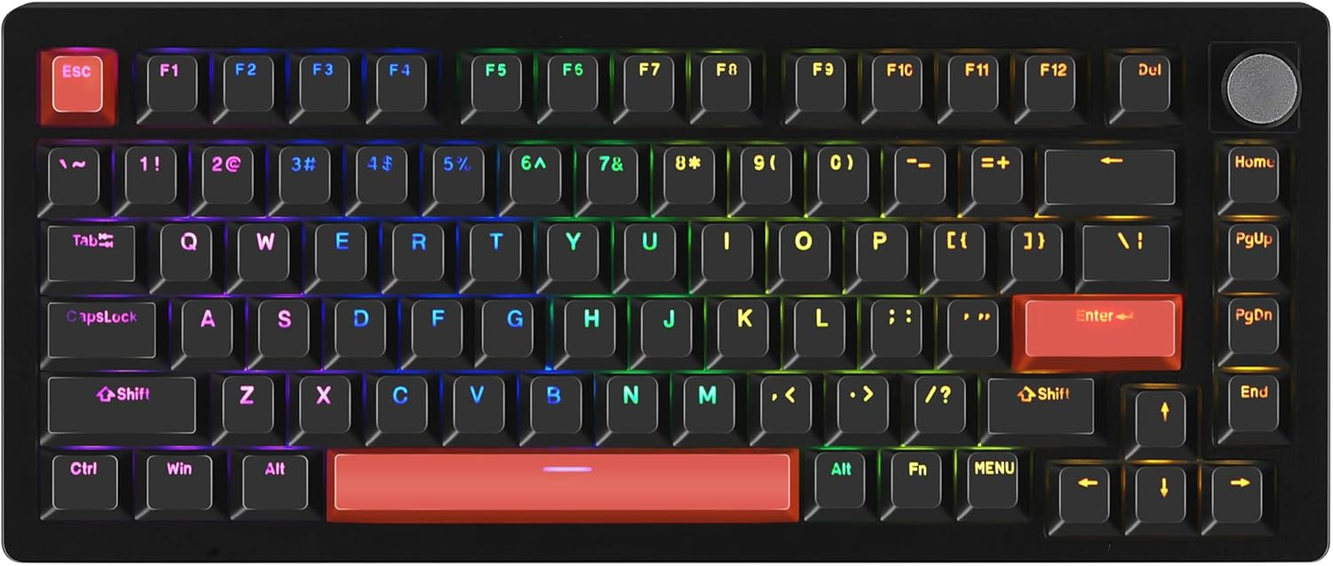 Drunkdeer A75-Mechanical-Keyboard, TKL Gaming Keyboards, Hyper Fast Magnetic-Switch, RGB Wired USB Compact 82 Keys with Knob Black