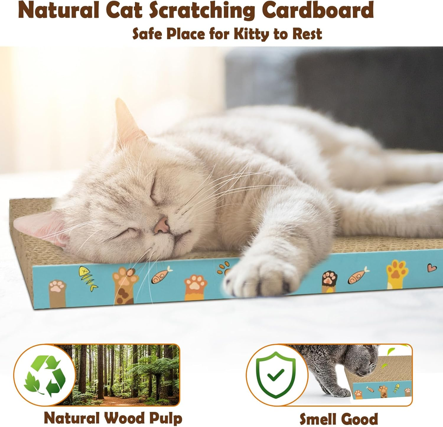 Cardboard Cat Scratcher 3 Pack Refill Reversible Cat Scratching Pad Durable Cat Scratchers for Indoor Cats Kitten to Protect the Furniture (Cat Paws) image number 3
