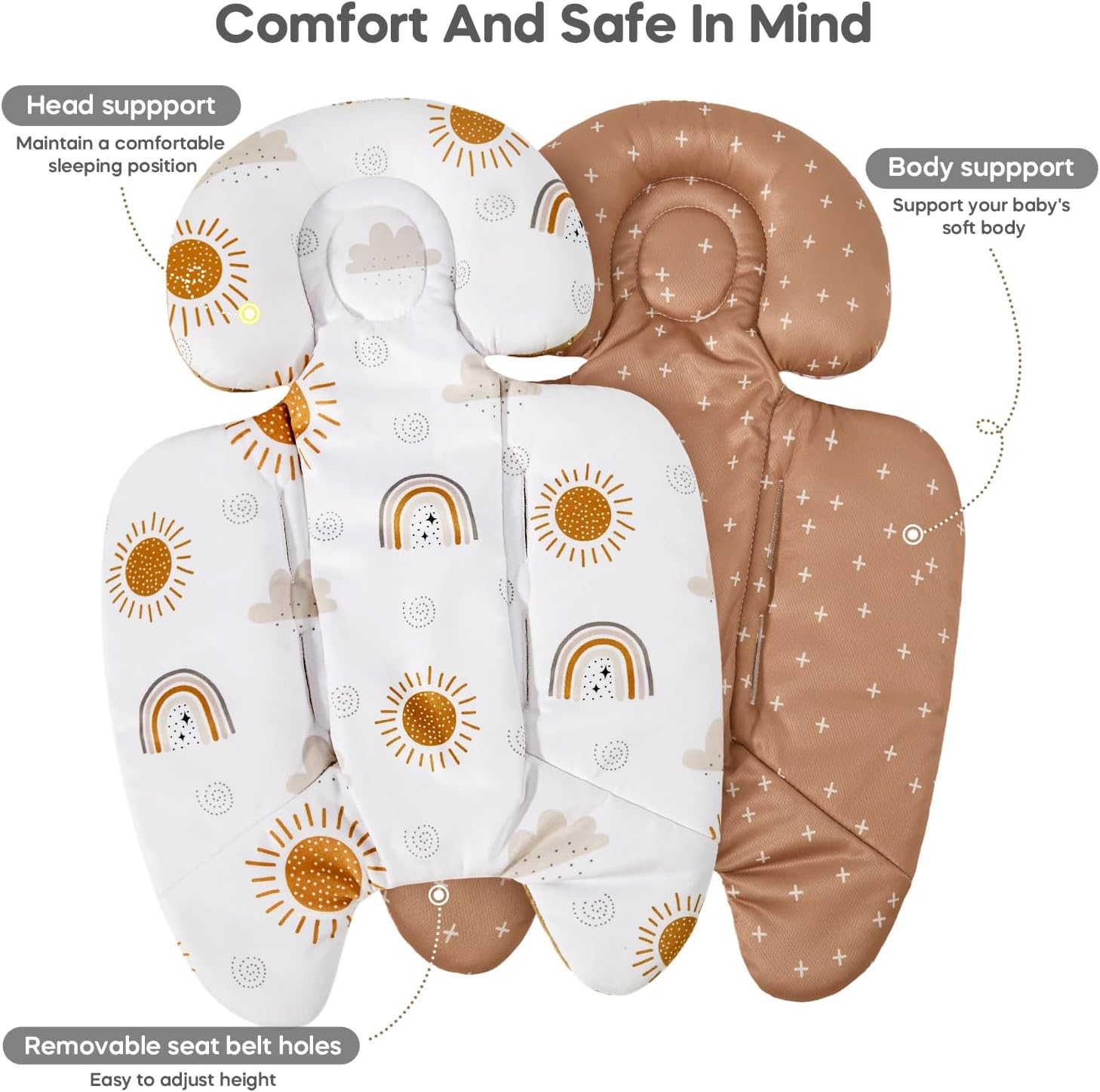 Mamatepe Infant Insert Compatible with 4Moms Mamaroo & Graco Swing and Infant Car Seat,Newborn Insert Head & Body Support Cushion, Reversible Design, Breathable Soft Fabric