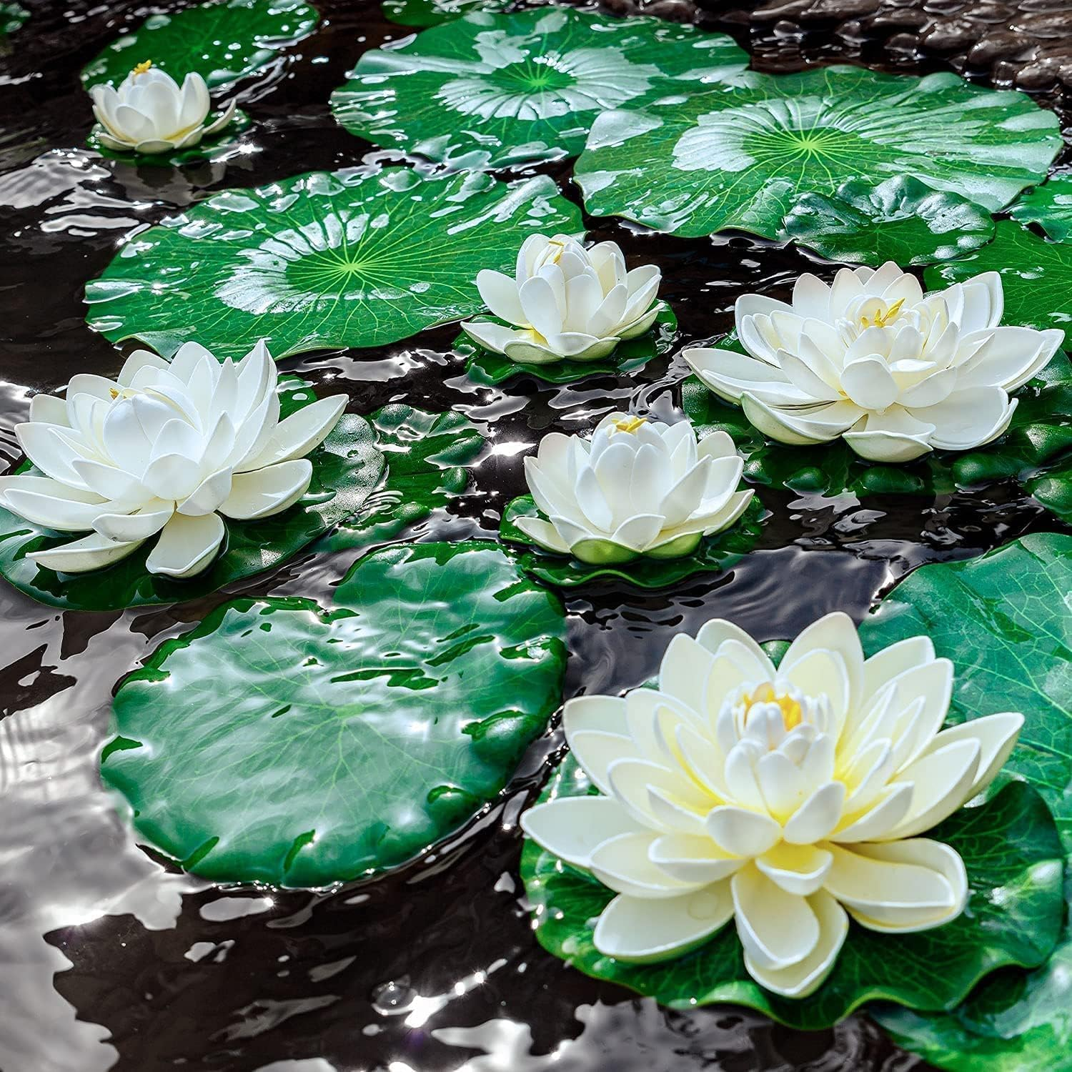 Floating Lily Pads for Ponds, 6Pcs Realistic Lily Pads Leaves Artificial Floating Foam Lotus Leaves Plastic Foam Water Lily Pads Foliage Pond Decor for Pond Pool Koi Fish Patio Aquarium image number 6