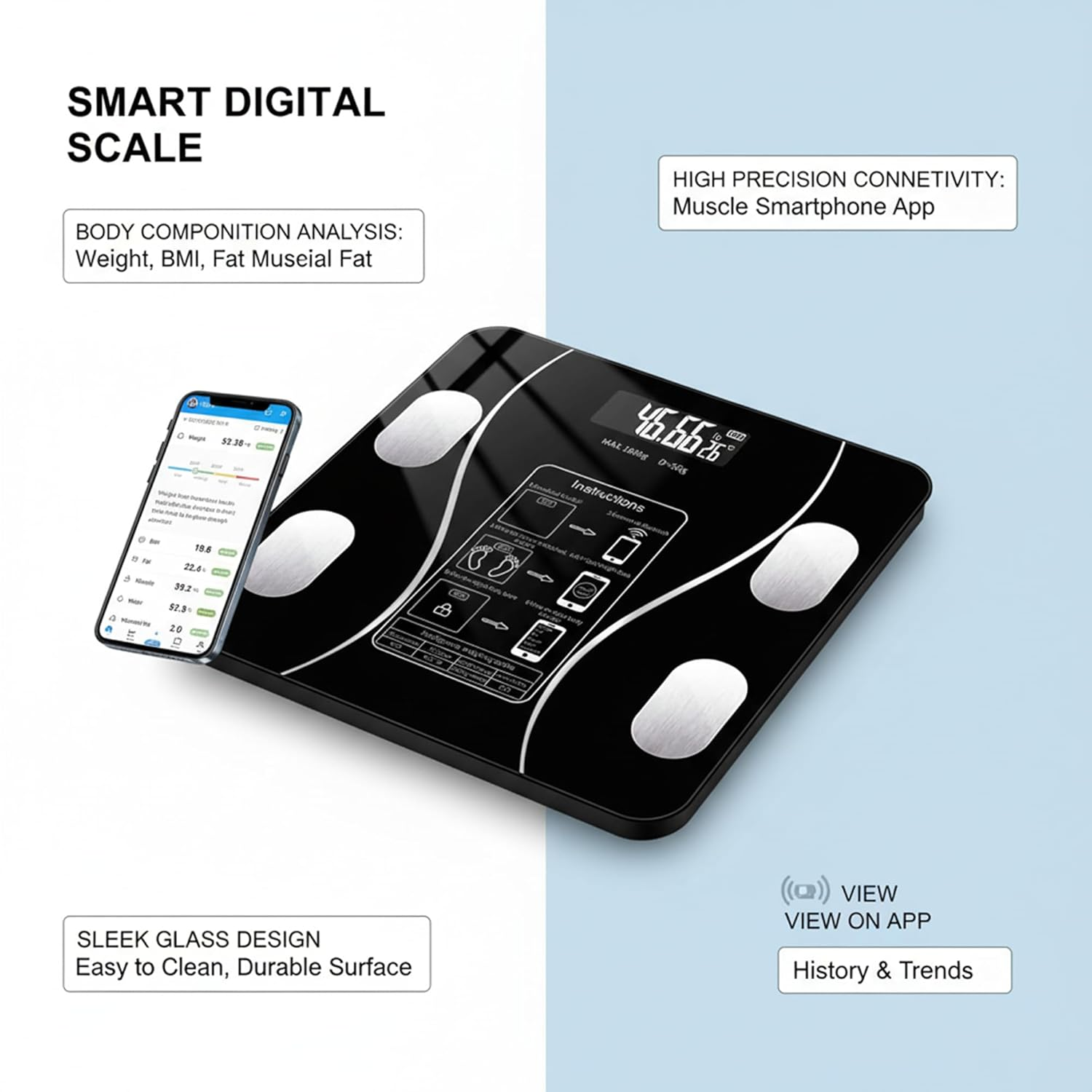 Bluetooth Smart Body Fat Scale &ndash; Digital Bathroom Scale with USB Recharge, Tempered Glass & Large LED Display &ndash; Slim Fitness Scale for Weight Tracking, Health Monitoring & Home Use &ndash; Black image number 5