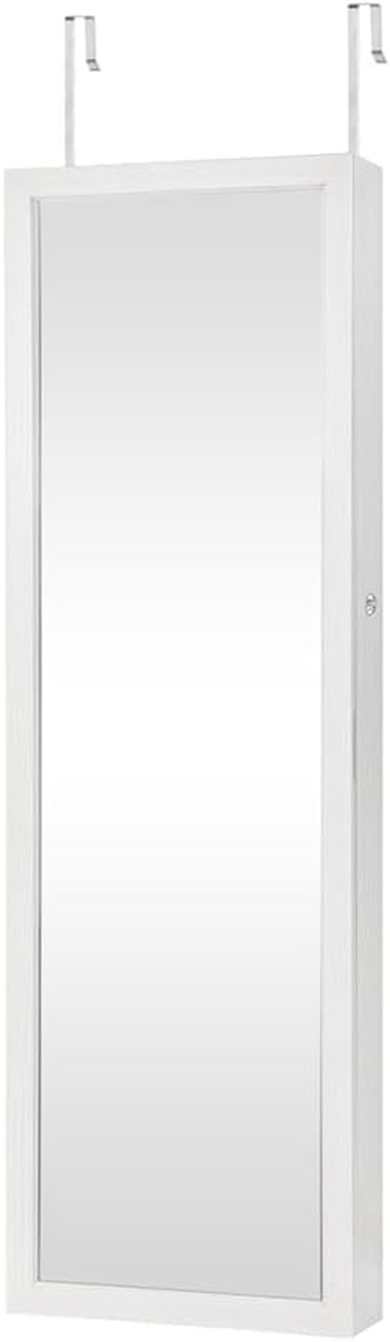 LEVEDE LED Lights Jewelry Cabinet Armoire, Lockable Jewelry Storage Organizer with Full Length Mirror, Wall/Door Mounted Dressing Mirror for Bedroom, Bathroom, Living Room (37 X 10 X 120Cm, White) image number 1