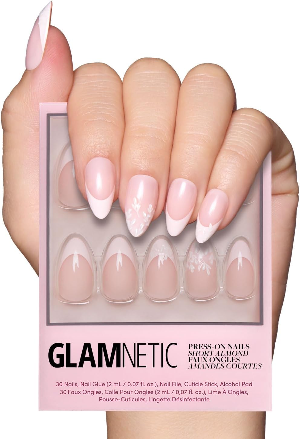 Glamnetic Press on Nails - All Time Love, Short Nails with French Tips and Leaf Details, Reusable Adhesive False Nails, Love in Bloom Spring Nails, 15 Sizes - Kit of 3 - 2-Pinch Me image number 7