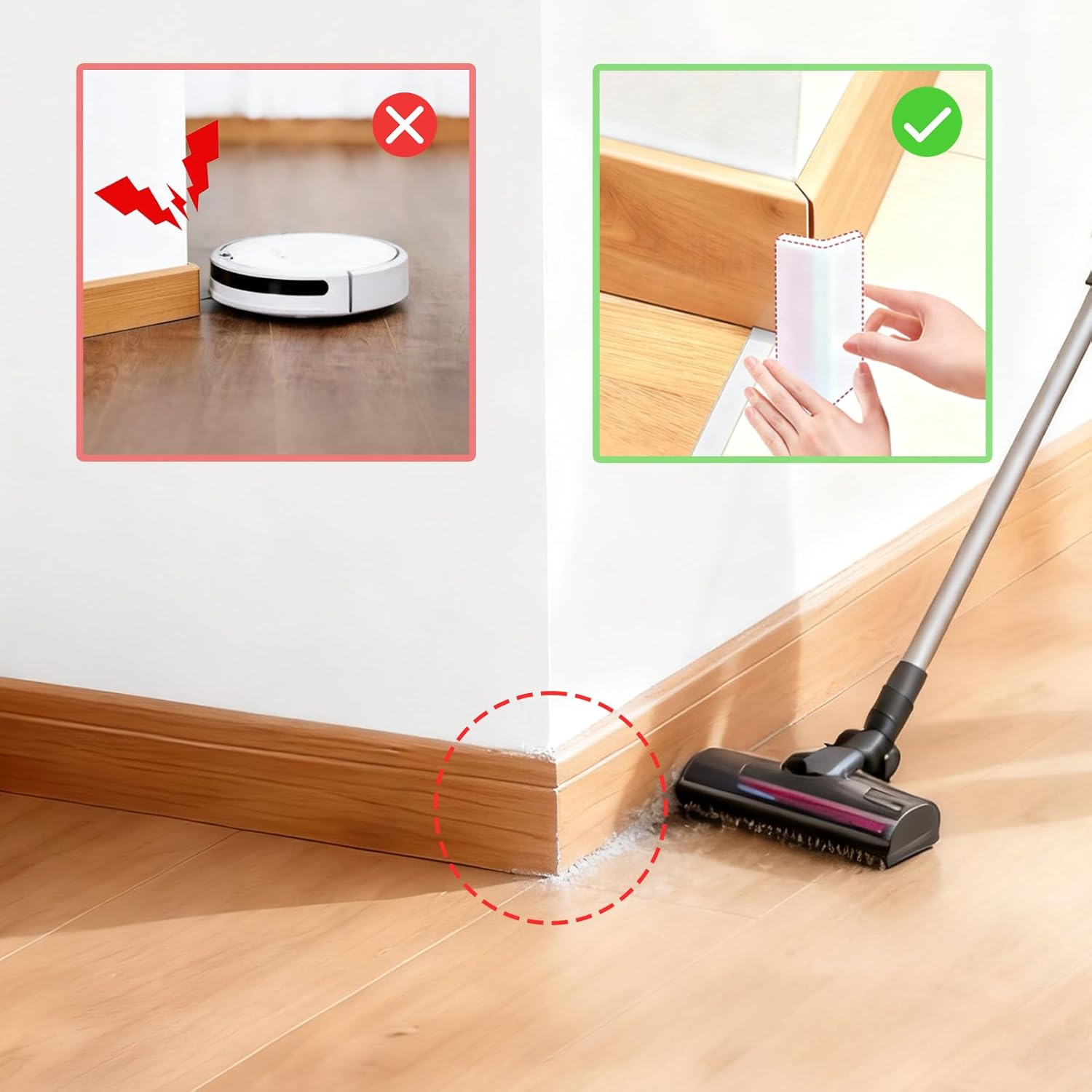 Self Adhesive Baseboard Corner Blocks, Thickened Rubber Corners Protectors Guards Trim for Wall,Furniture, Edge(White, 4PCS) image number 6