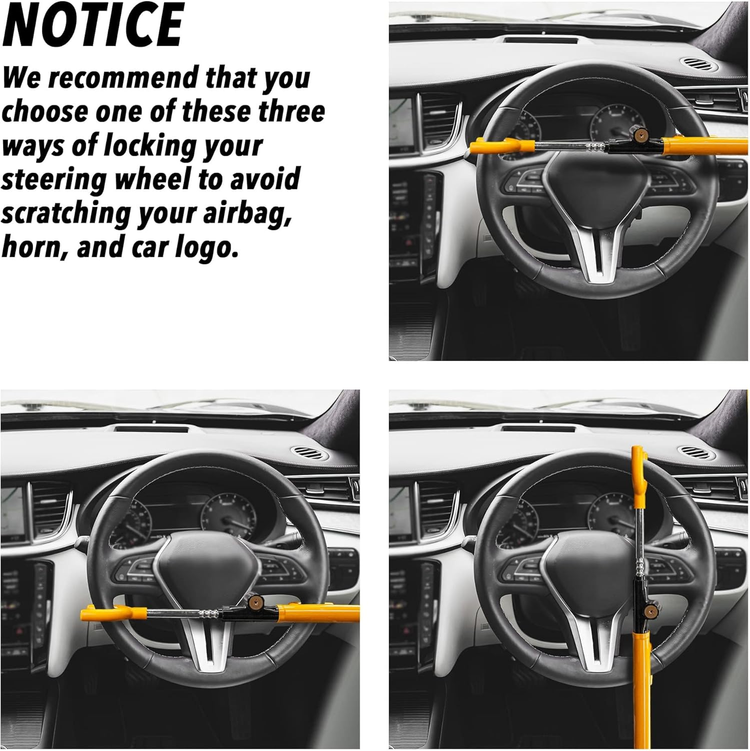 Cartman Vehicle Steering Wheel Lock Car anti Theft Security Lock with Adjustable Length Fit for Cars Trucks Vans and Suvs - Black image number 5