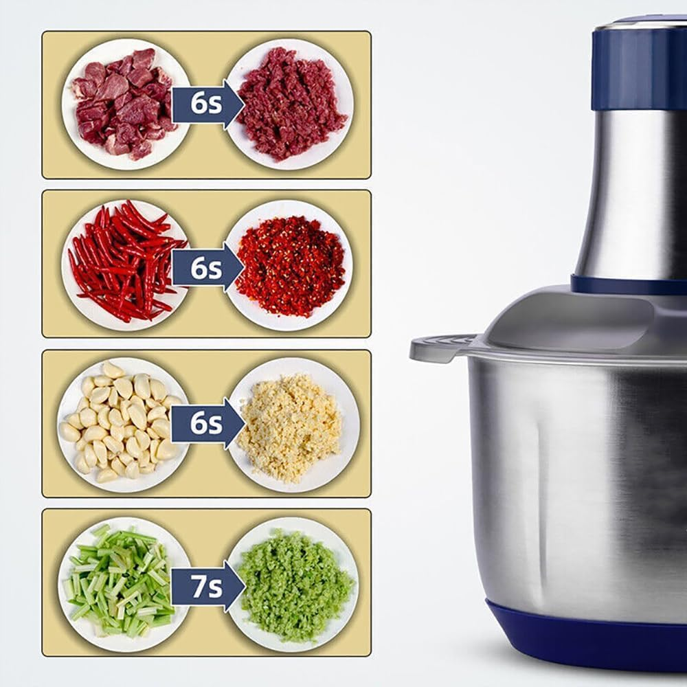 Electric Meat Grinder, 5L Food Processor Stainless Steel Meat Chopper 5-Speed with Stainless Steel 6 Blades Grinder for Kitchen Vegetable Meat Baby Food Fruits image number 1