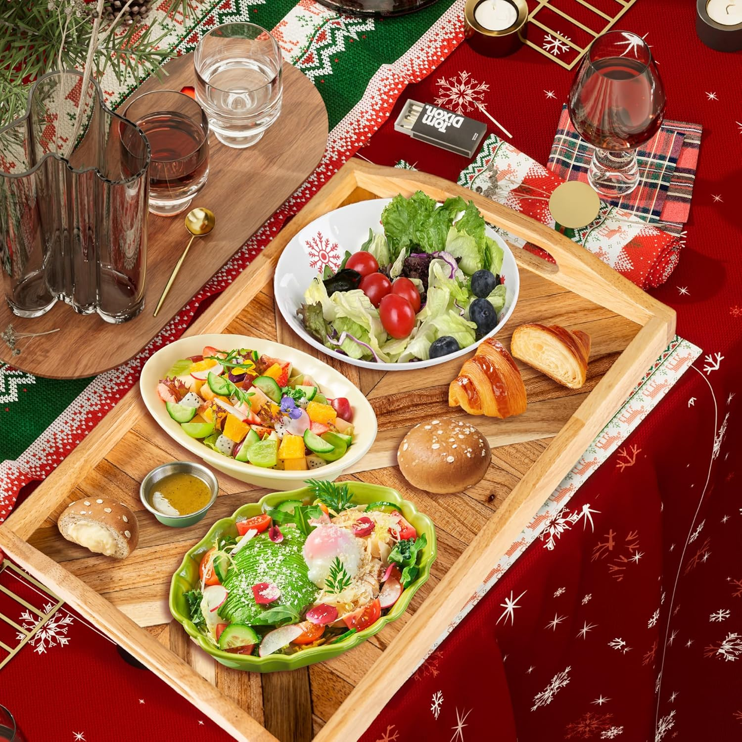 Handmade Wooden Serving Tray - 3 Style Design Collection | Solid Wood Inlay, Matte Finish | Ideal for Weddings & Housewarming Gift image number 3