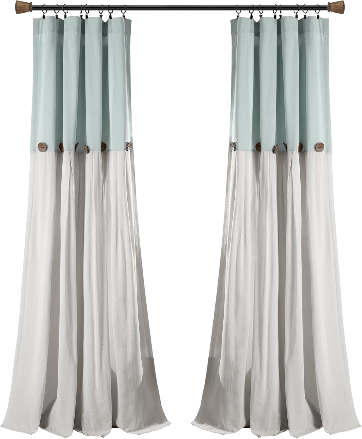Lush Decor Linen Button Window Curtain Panel, Single, 40" W X 95" L, Blue & White - Country Curtains - Rustic Decor - Color Block Modern Farmhouse Curtains for Living Room, Bedroom & Dining Room image number 7