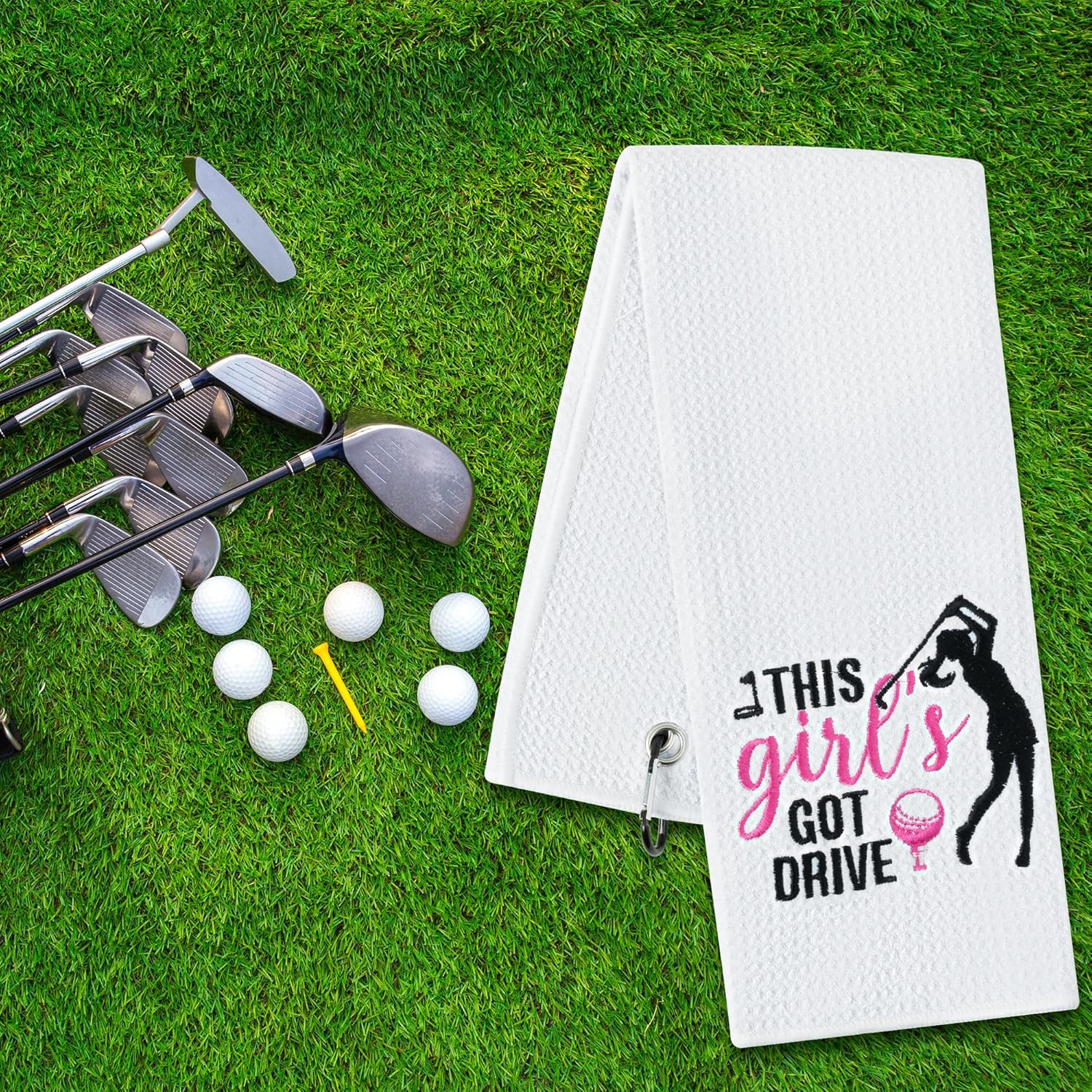 R HORSE 2Pcs Funny Golf Towel Gifts for Women, Embroidered Pink White Golf Towel for Golf Bags with Clip, Women Golf Accessories Christmas Birthday Gift for Mother Girlfriend Women Golf Fan Golfer image number 4